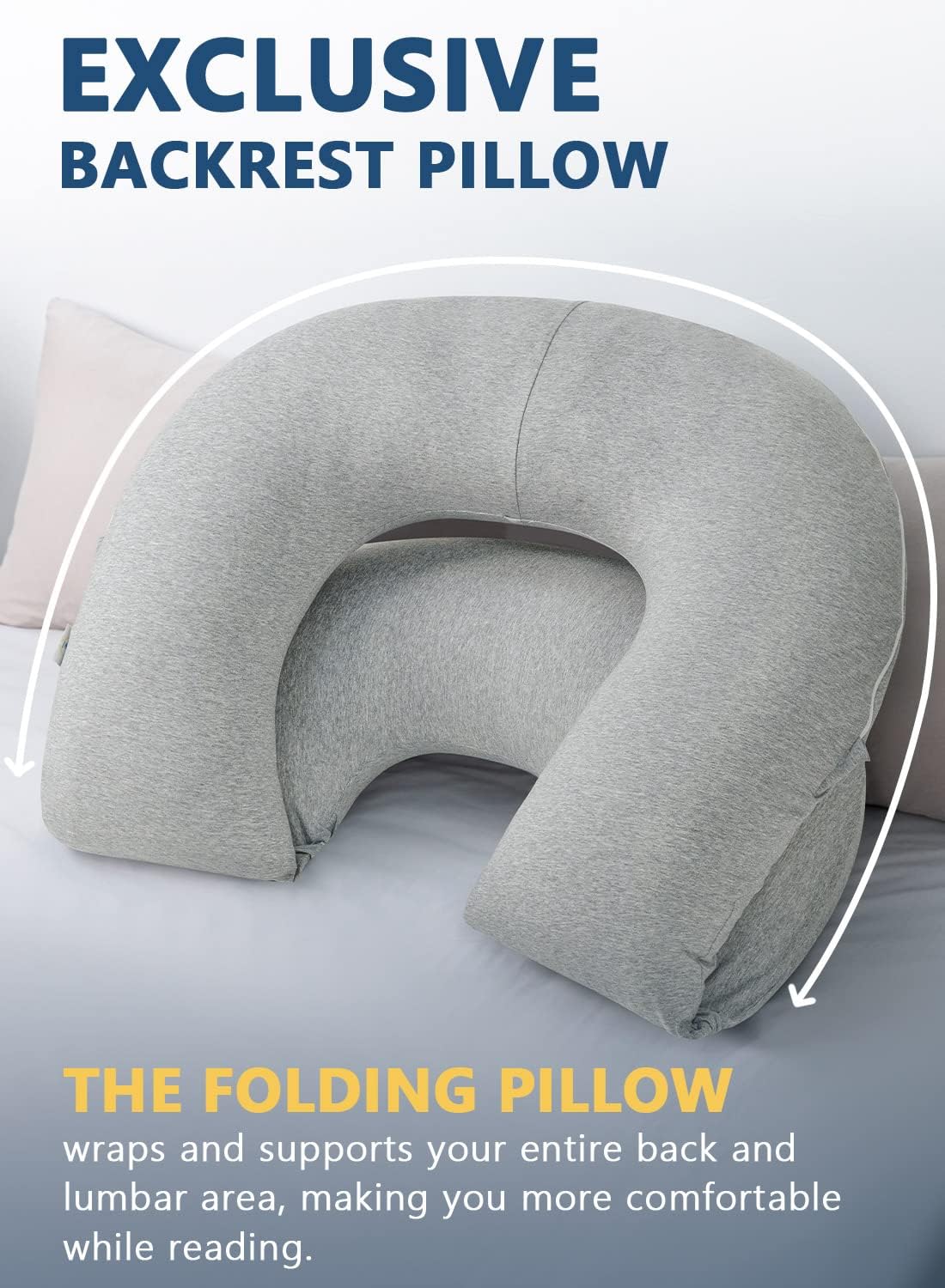 INSEN Reading Pillow Back Support Pillow for Bed Grey Jersey