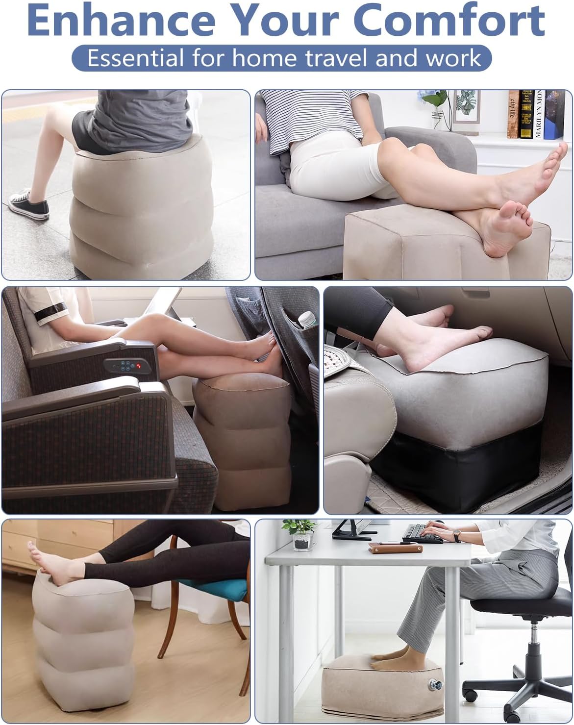YSJILIDE Inflatable Travel Foot Rest Pillow 2 Pack