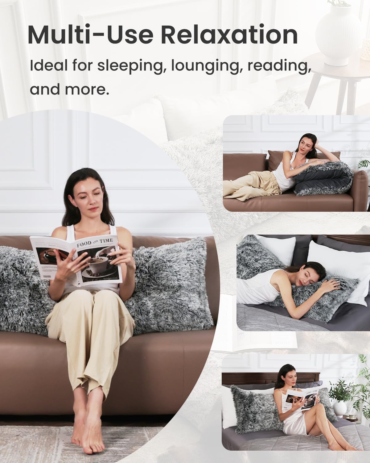 ZonLi Fuzzy Body Pillow Cover - Grey
