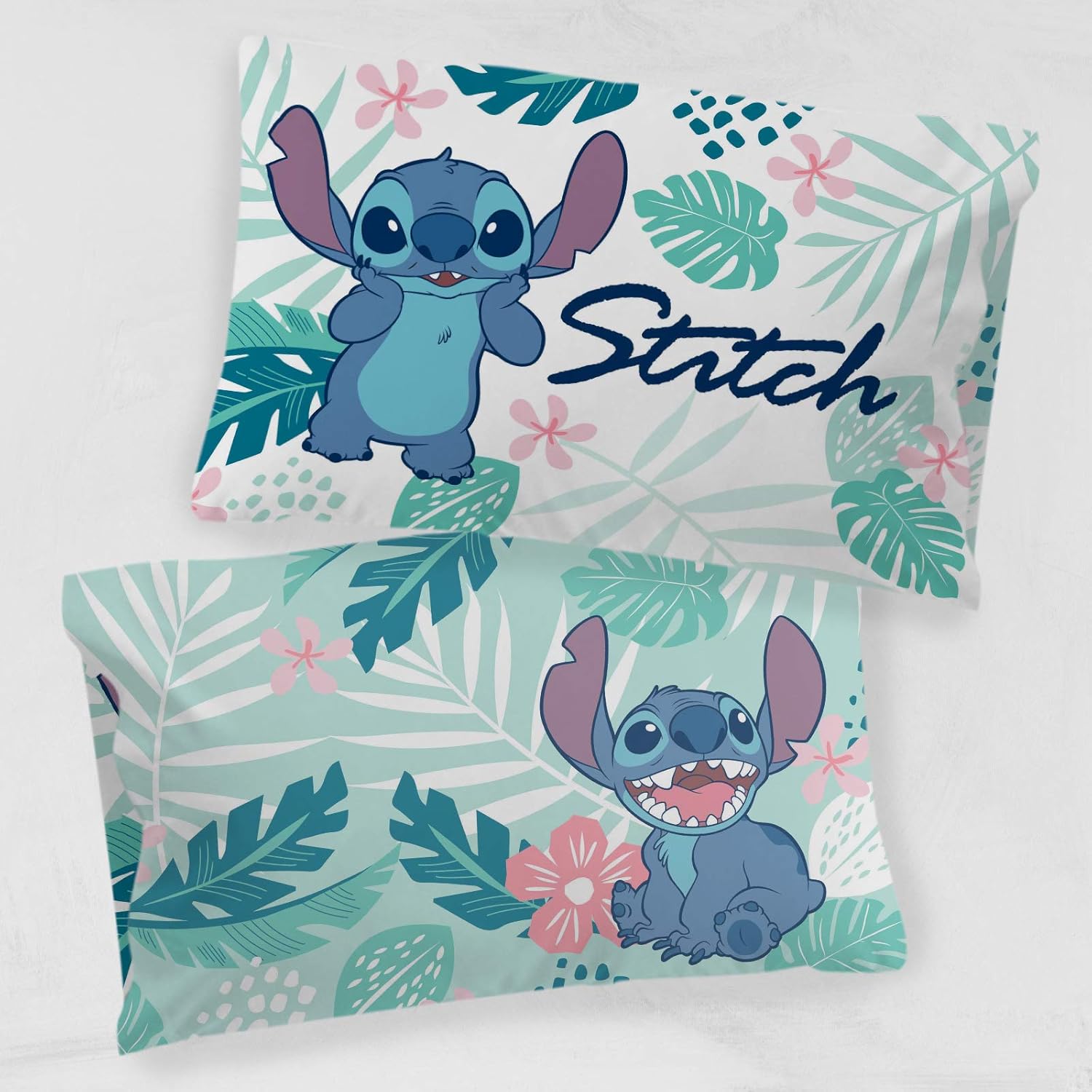 Jay Franco Disney Lilo Stitch Misty Palm Pillowcase - Double-Sided Kids Bedding