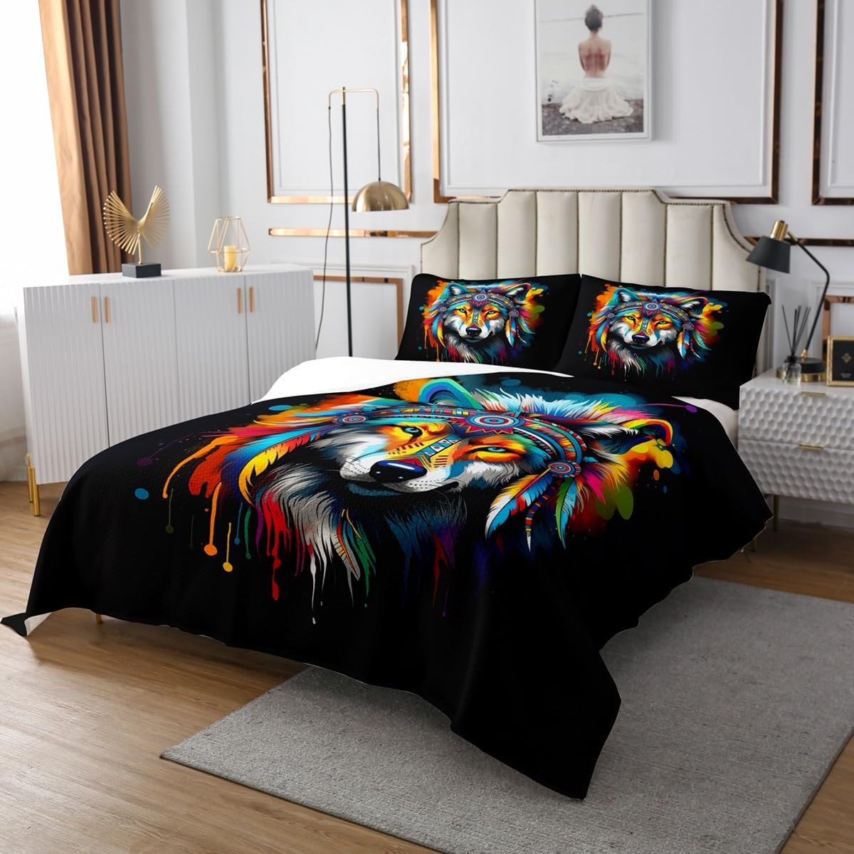 Erosebridal Rainbow Wolf Coverlet Set Kids