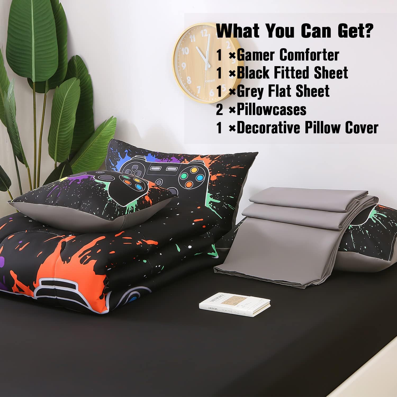 JQinHome Twin Gamer Comforter Set - 6 Piece Bed in A Bag