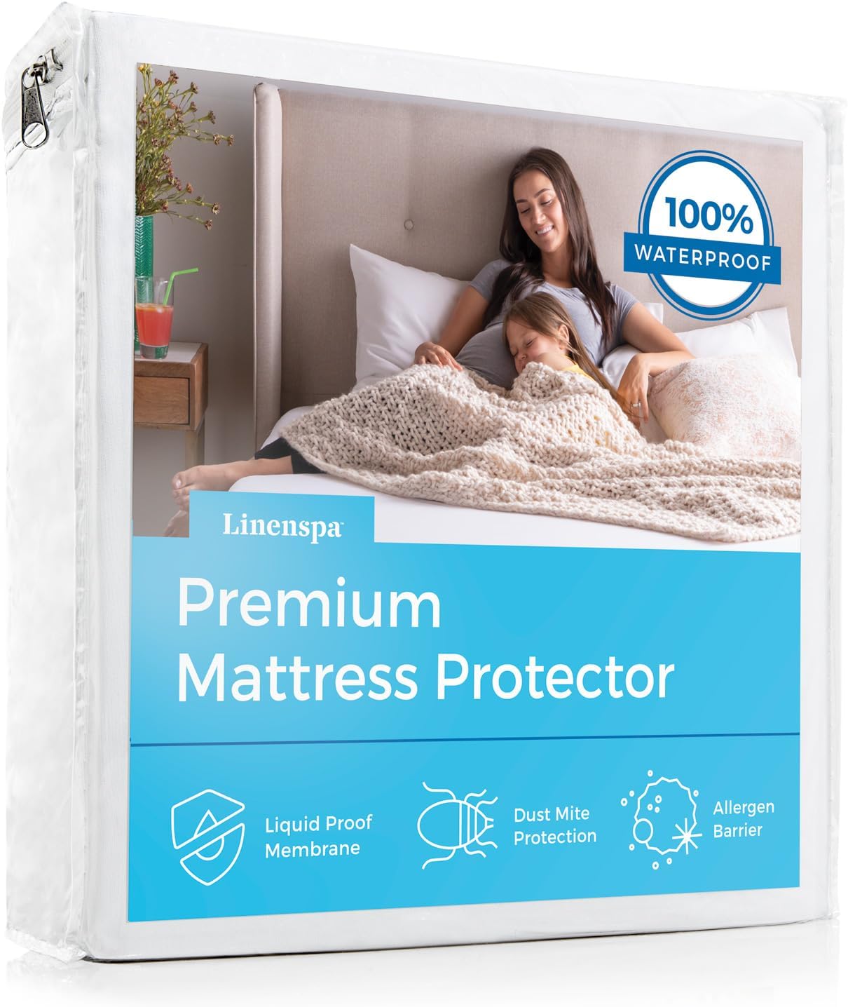 LINENSPA Waterproof Mattress Protector Twin Size White 1