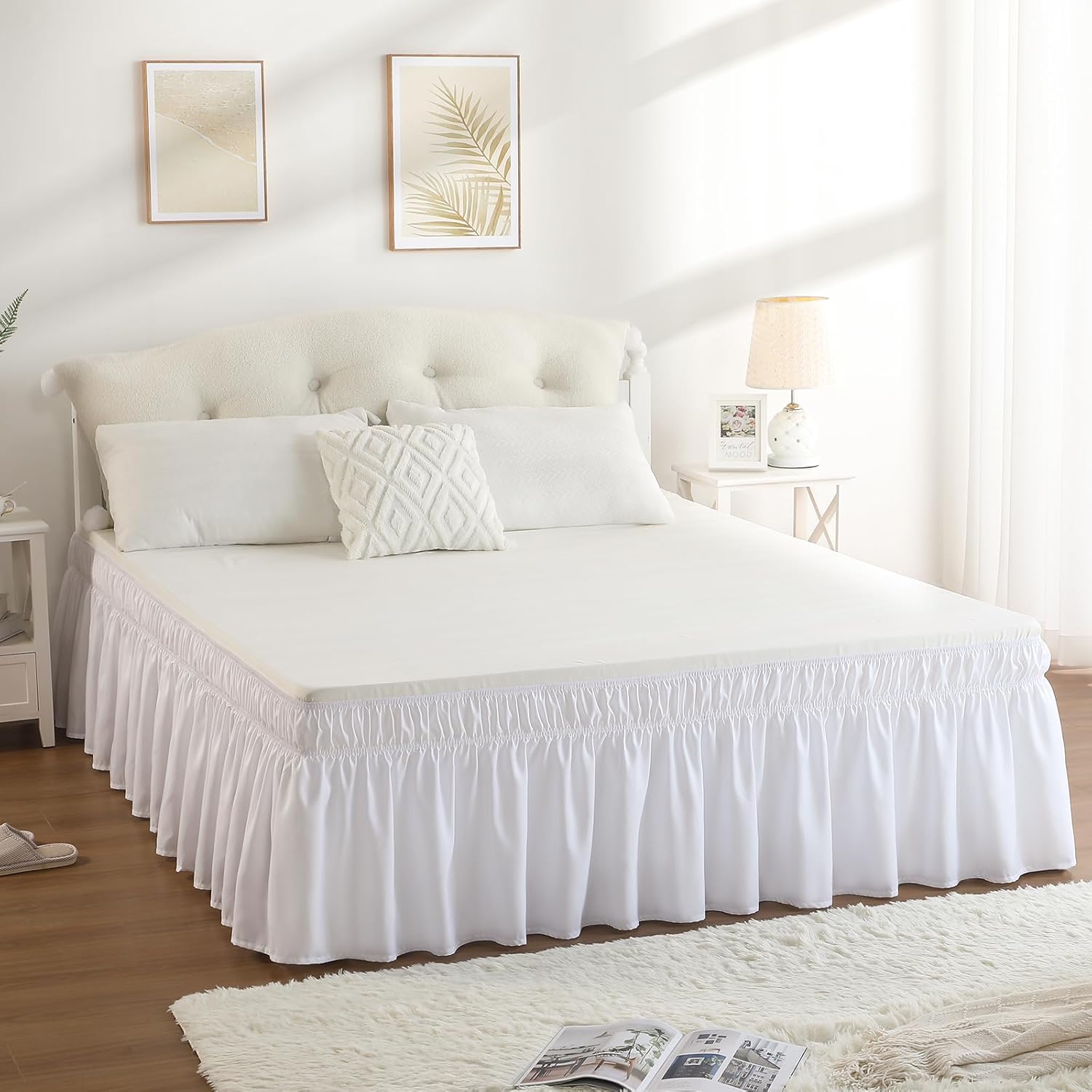 RIMELA Queen Size 15 Inch Drop Bed Skirt with Elastic Straps