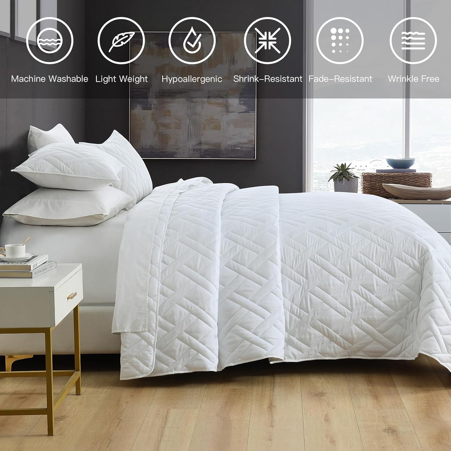 HORIMOTE HOME Quilt Set Twin Size White Diamond Pattern