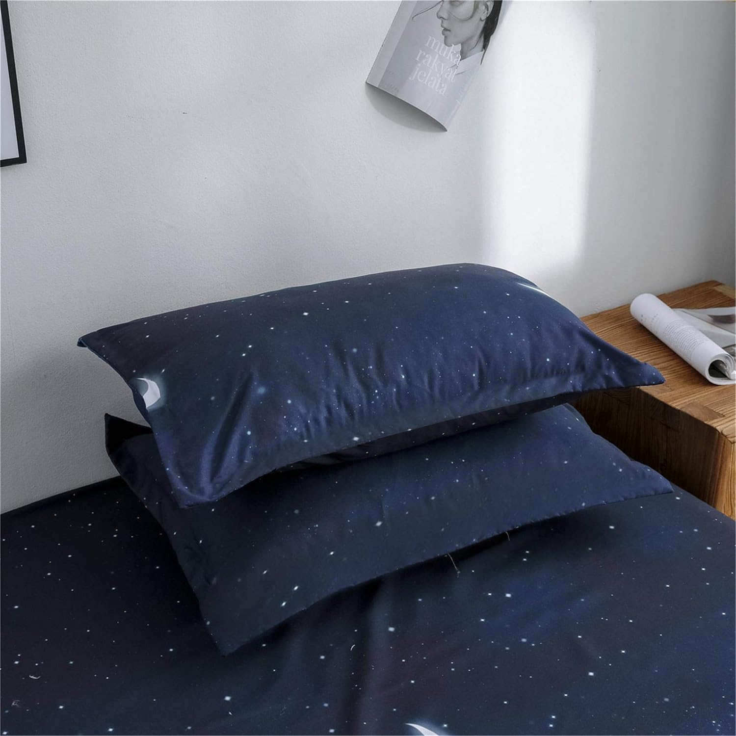 HYPREST Queen Duvet Cover Set 3pcs Star Moon Galaxy Patterned
