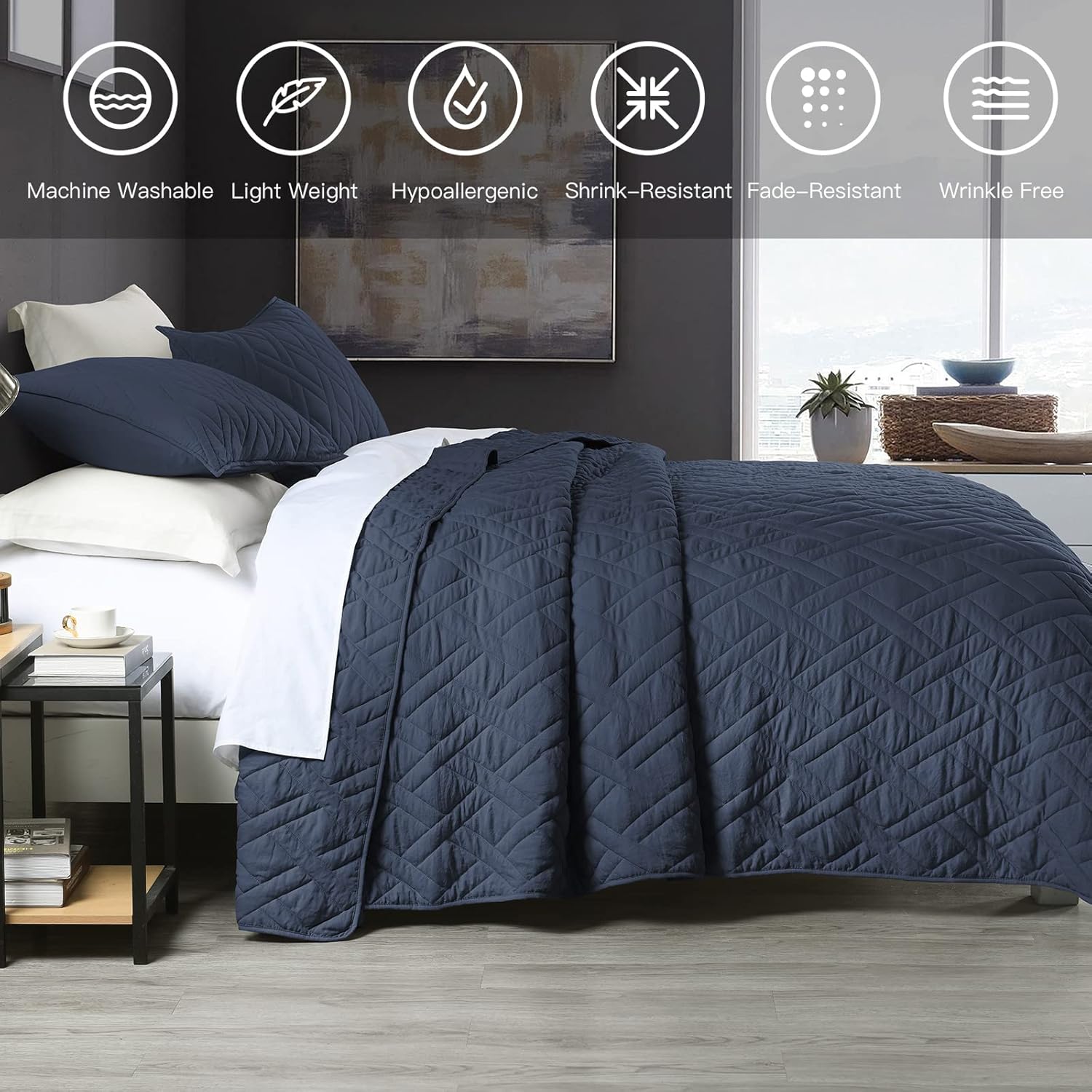 HORIMOTE HOME Quilt Set Twin Navy Blue