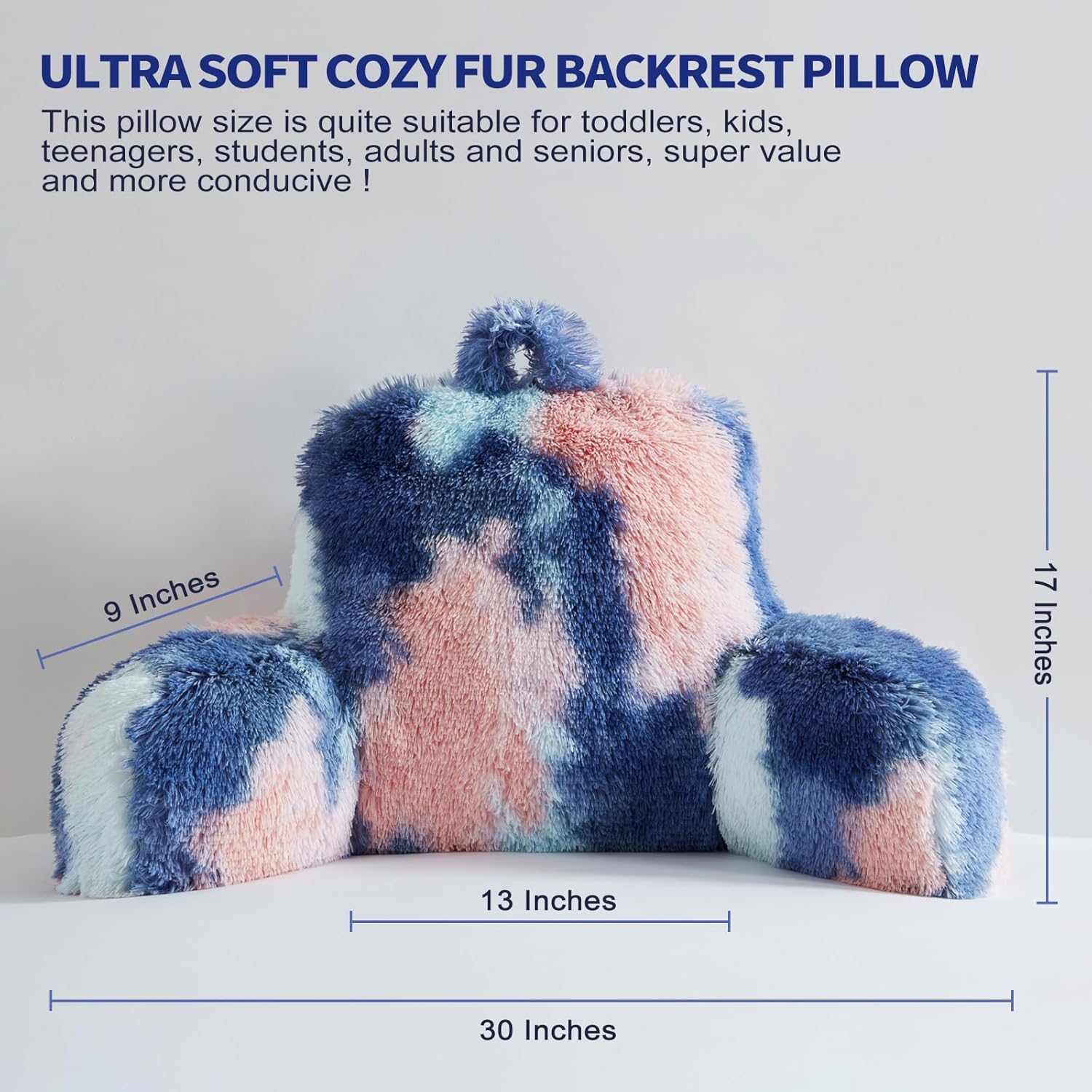 Faux Fur Reading Pillow - Big 30x17x17 Inches Cozy Backrest