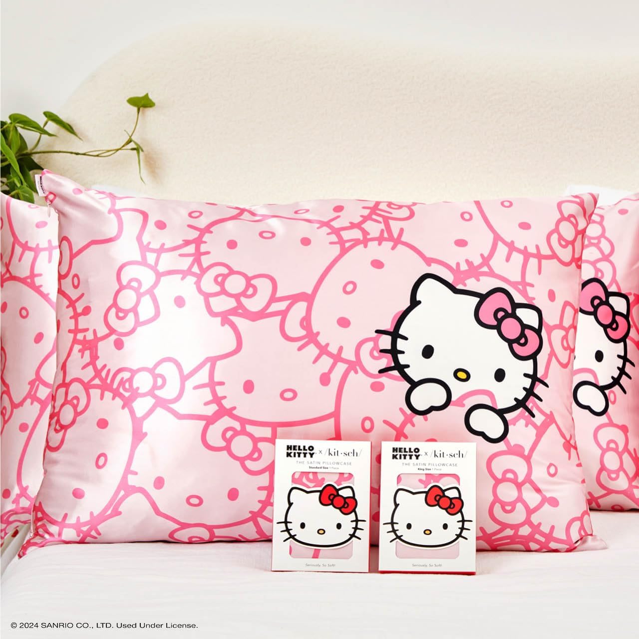 Kitsch x Hello Kitty Pink Kitty Faces Satin Pillowcase