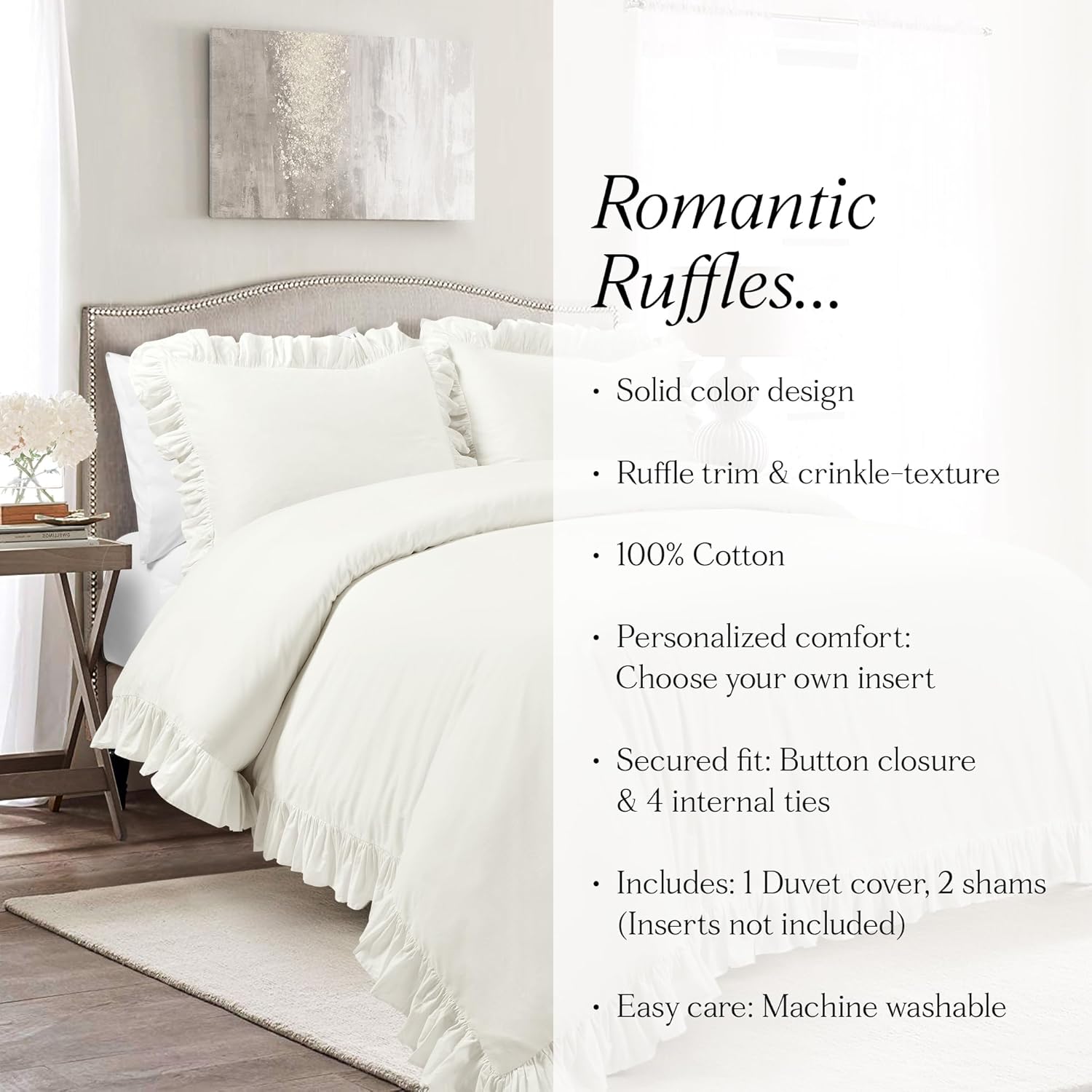 Lush Decor Reyna Ruffle Duvet Cover Set Queen White