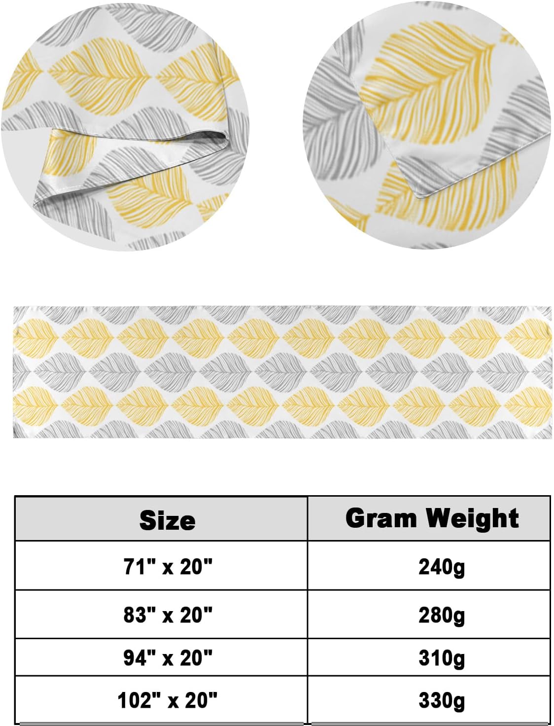 Minimalist Yellow Grey Leaf Bed Runner Scarf Set