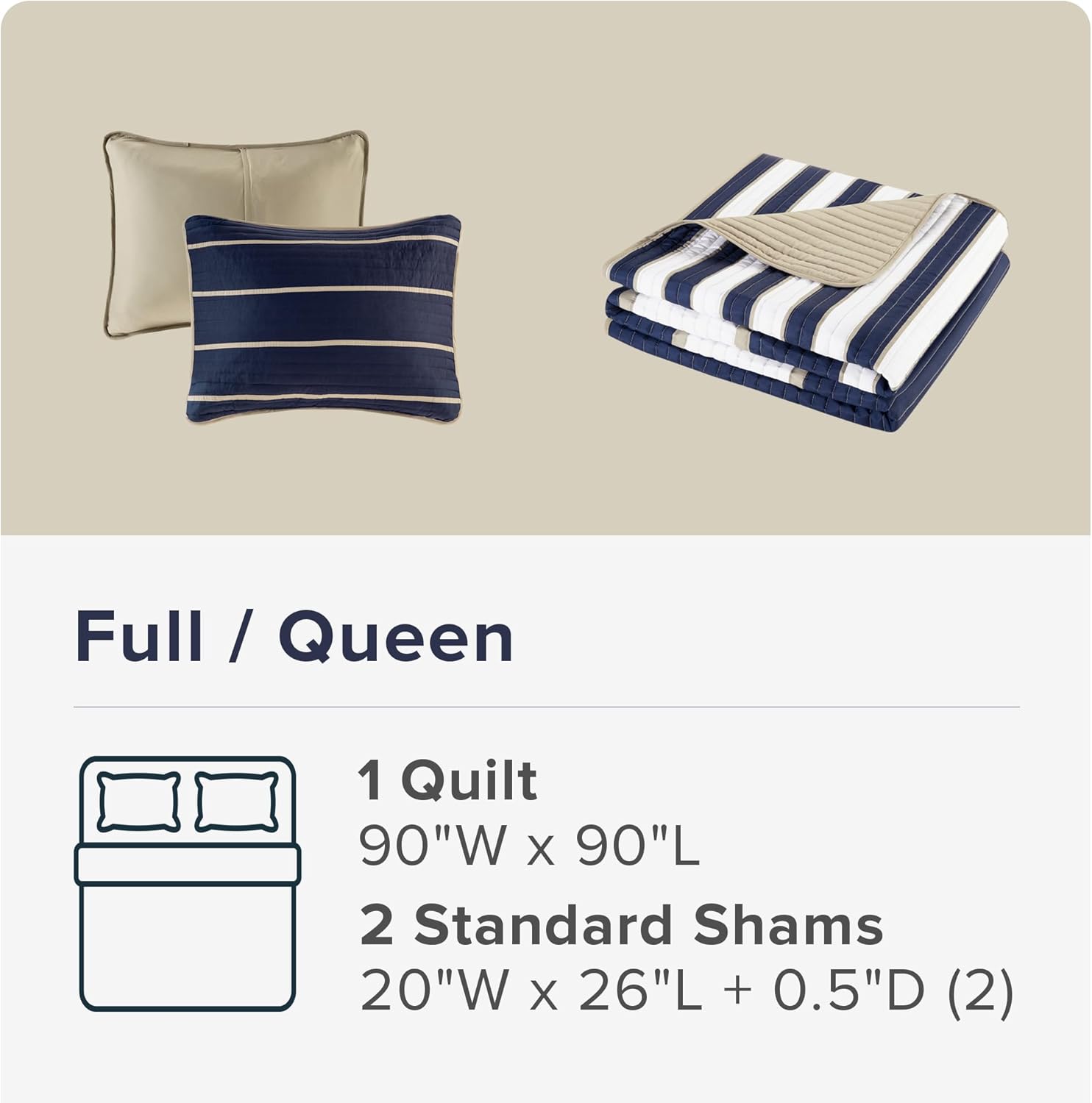 Comfort Spaces Quilt Set with Verone White Blue Stripe