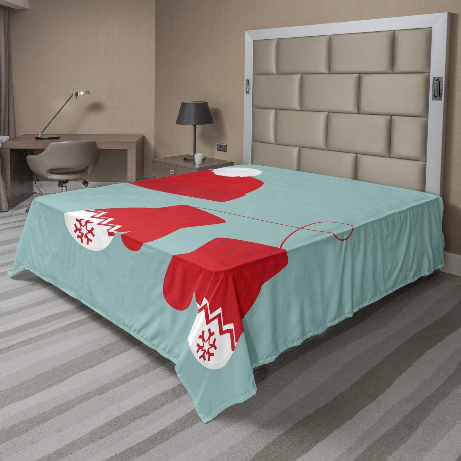 Ambesonne Christmas Flat Sheet - 108x102 Inches California King Vibrant Holiday Design
