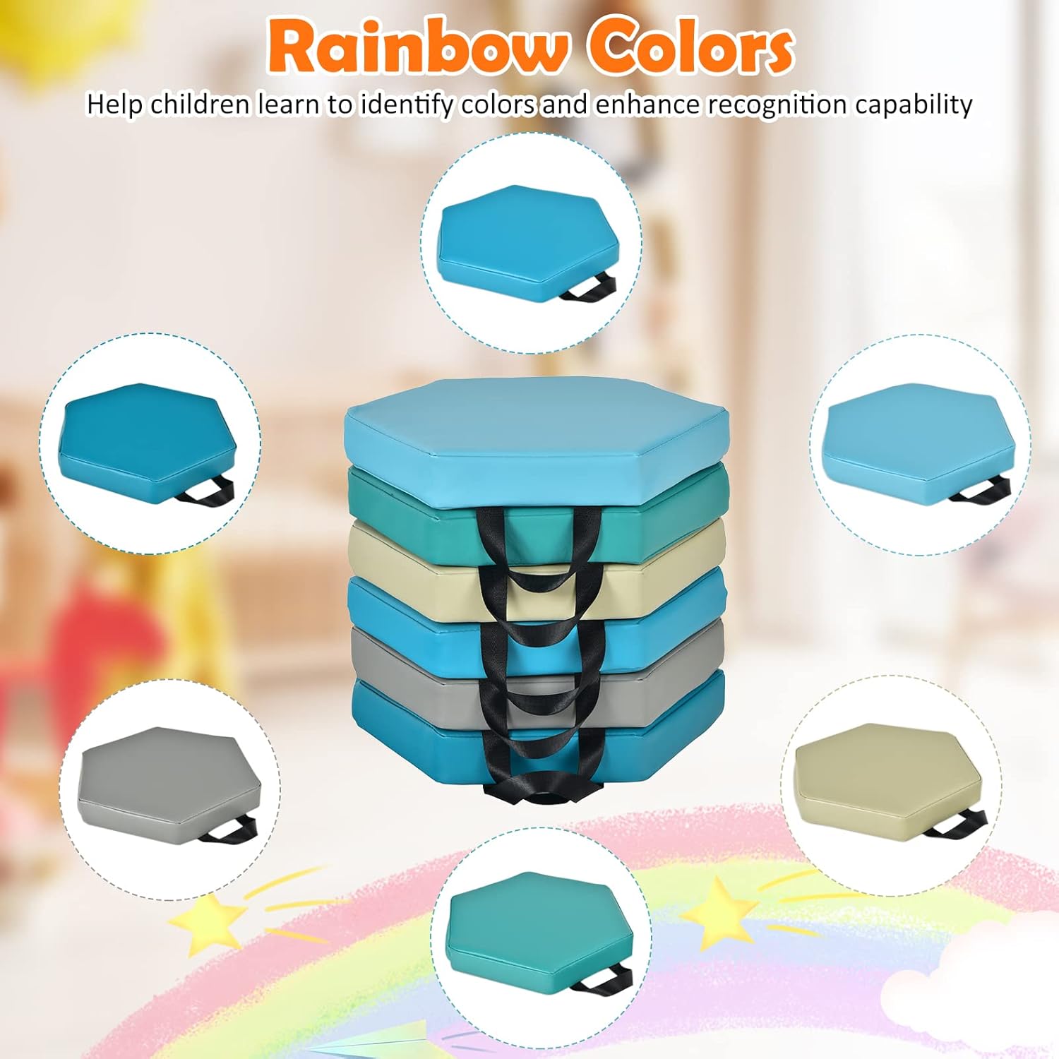 GLACER 6 Pcs 15 Floor Cushions for Kids