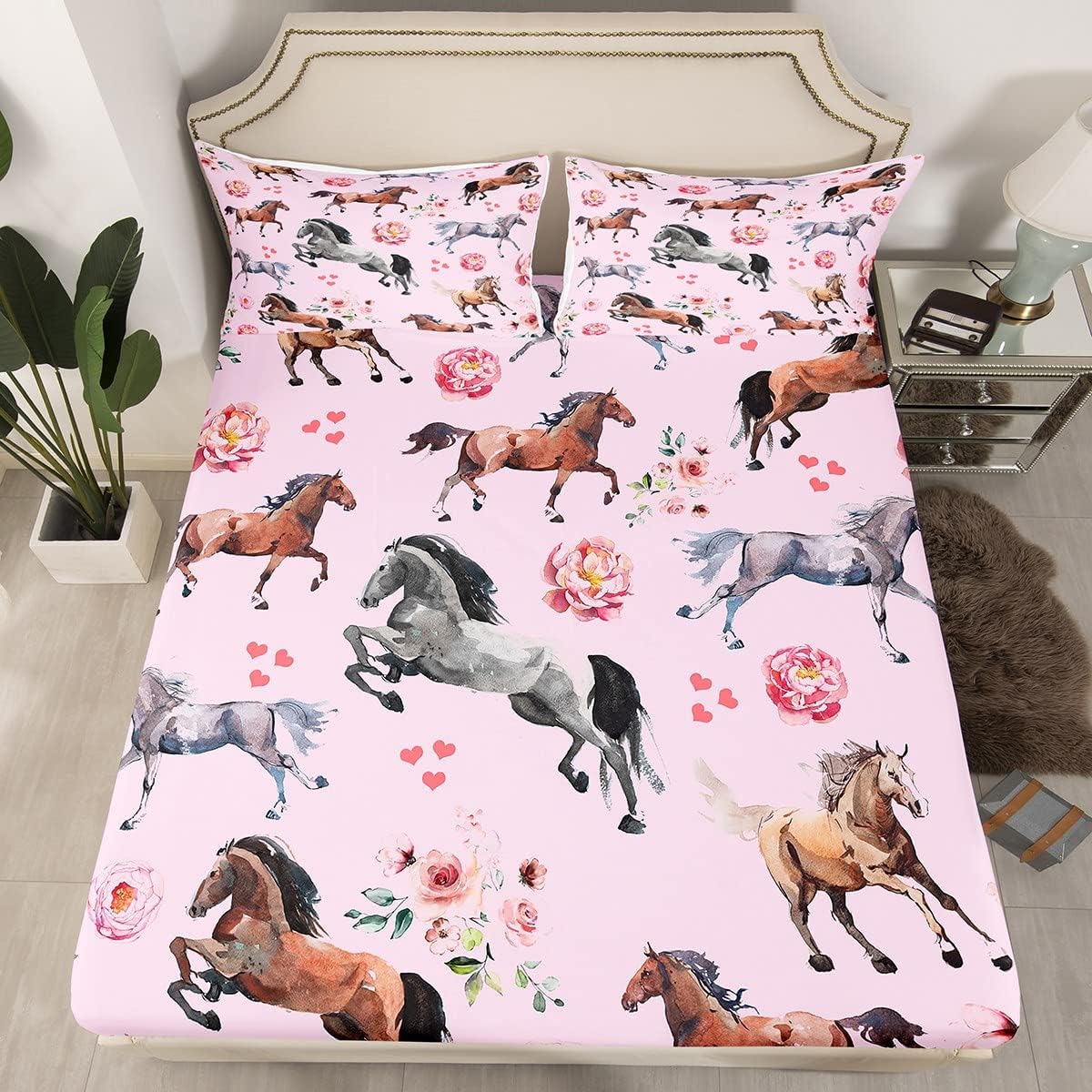 Erosebridal Pink Rose Floral Twin Bedding Set