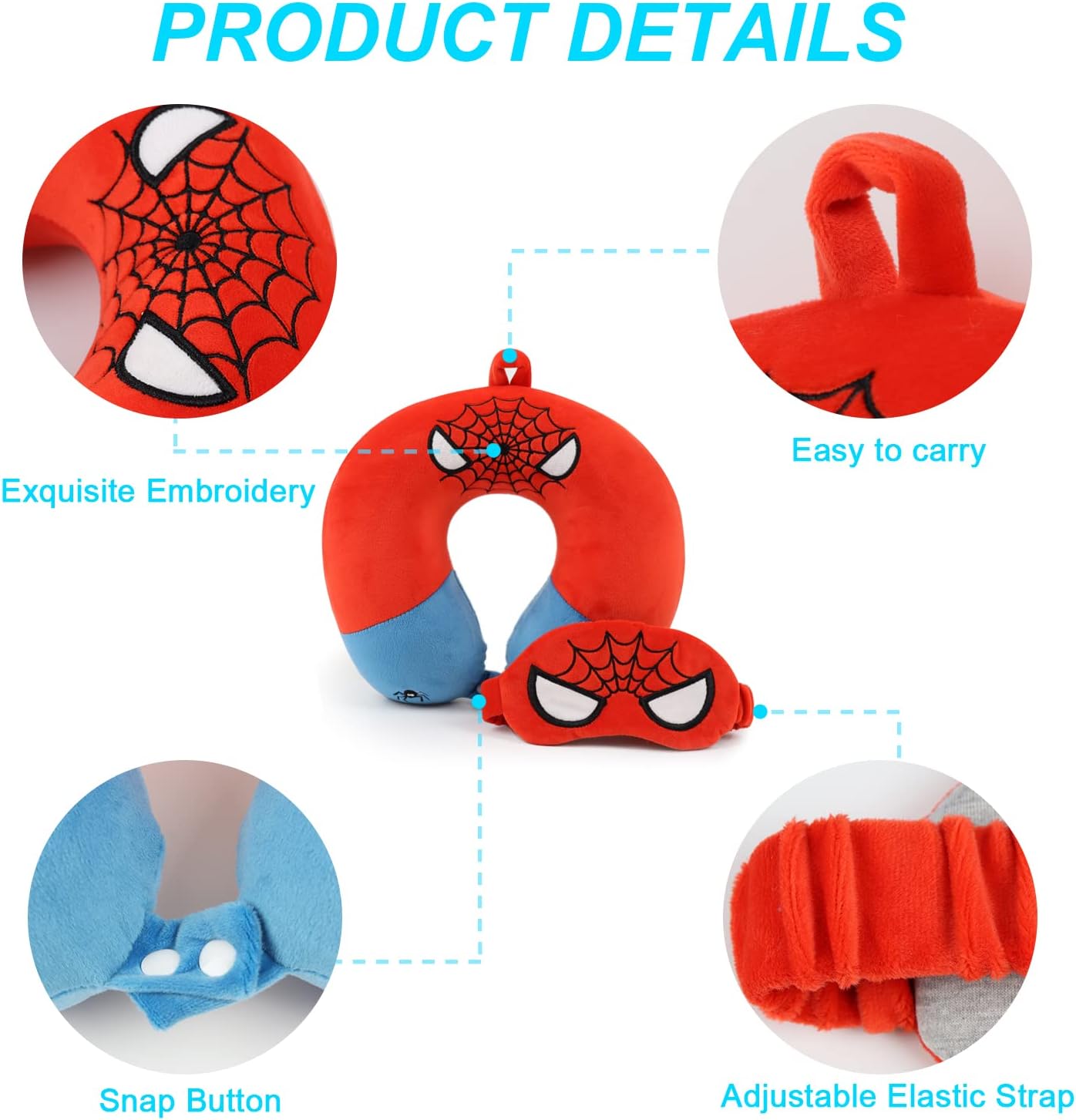 ETOILESEA Superhero Travel Pillow with Eye Mask for Kids Adults