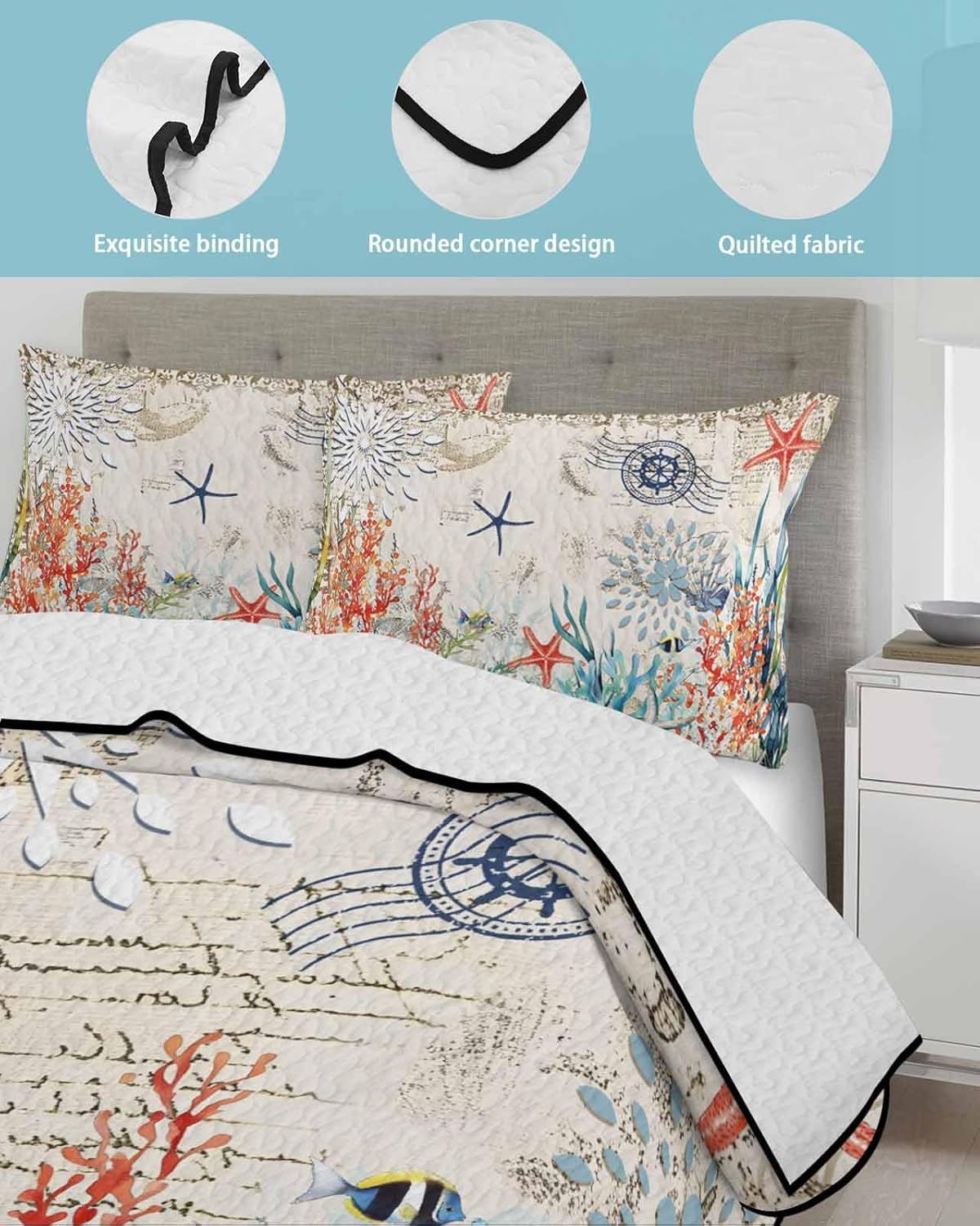 Stongaro Twin XL Quilt Set 3 Pieces Lightweight Coastal Comforter