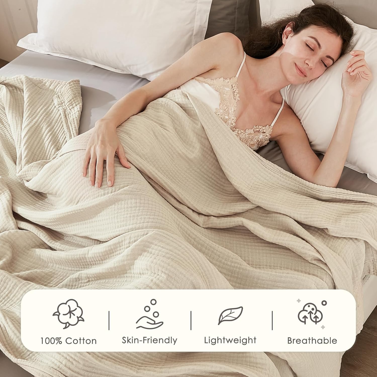 EMME Queen Size Cotton Blanket 90x90 Lightweight Breathable