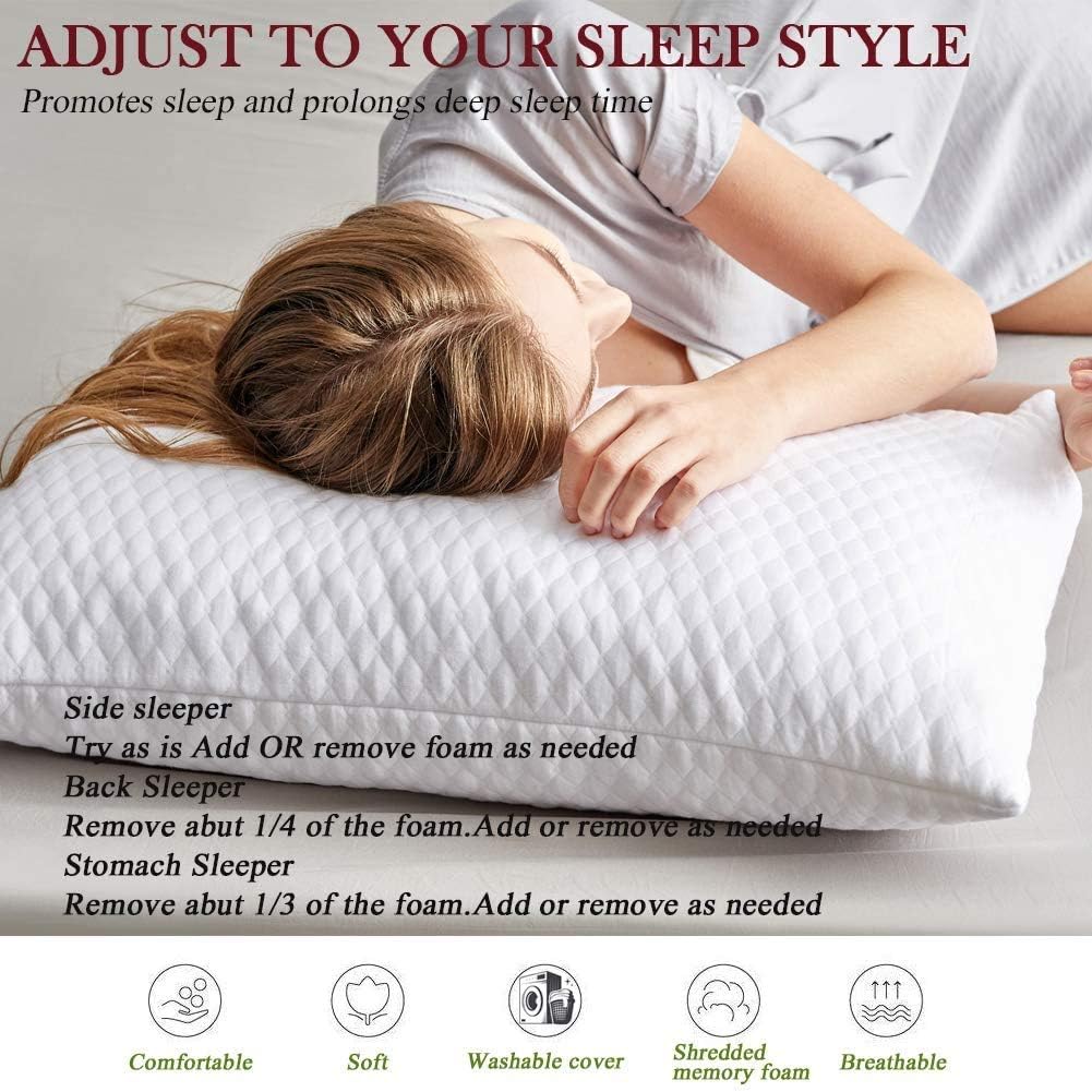NTCOCO 2 Pack Memory Foam Pillows with Cooling Washable Cover