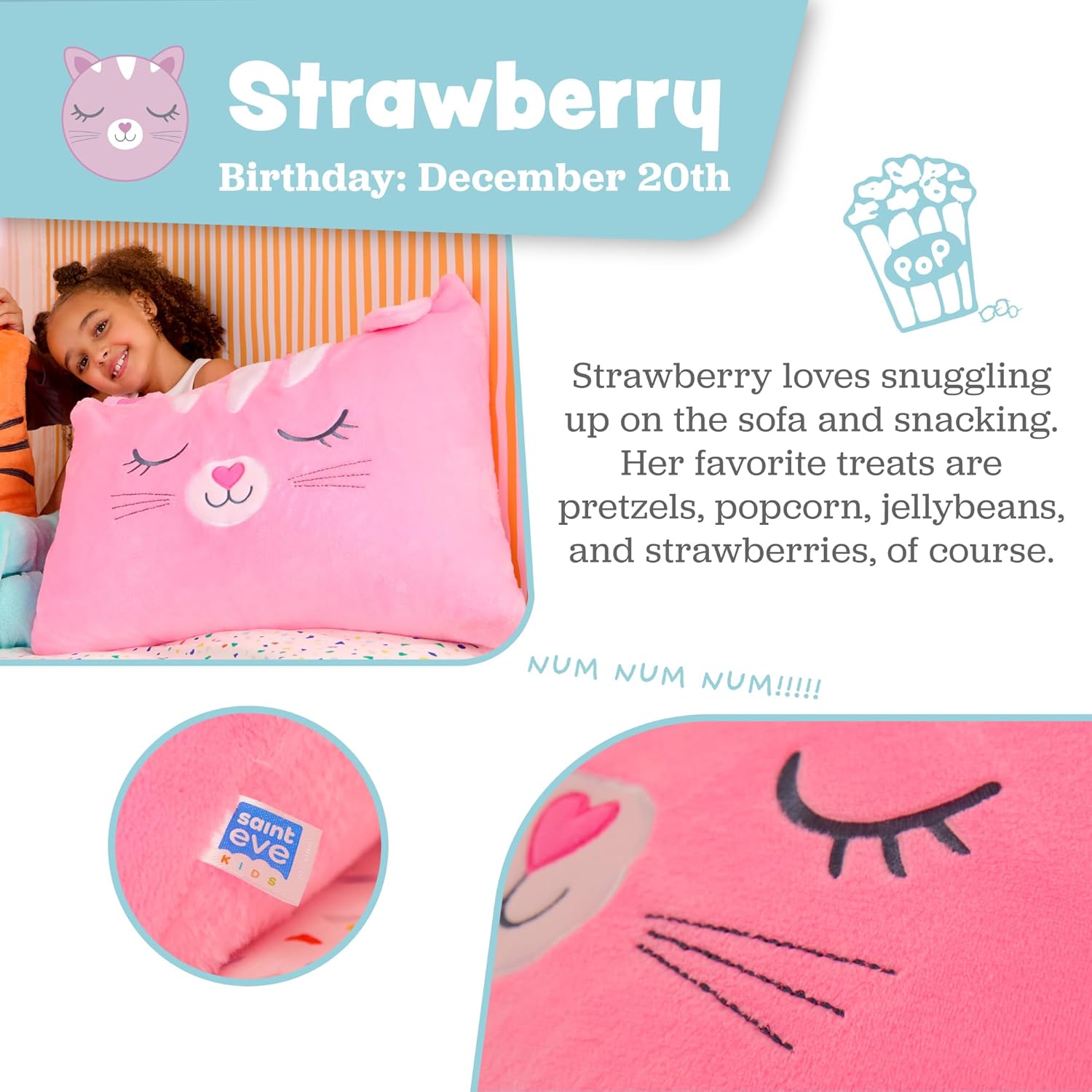 Saint Eve Strawberry The Cat Fuzzy Pillow Case