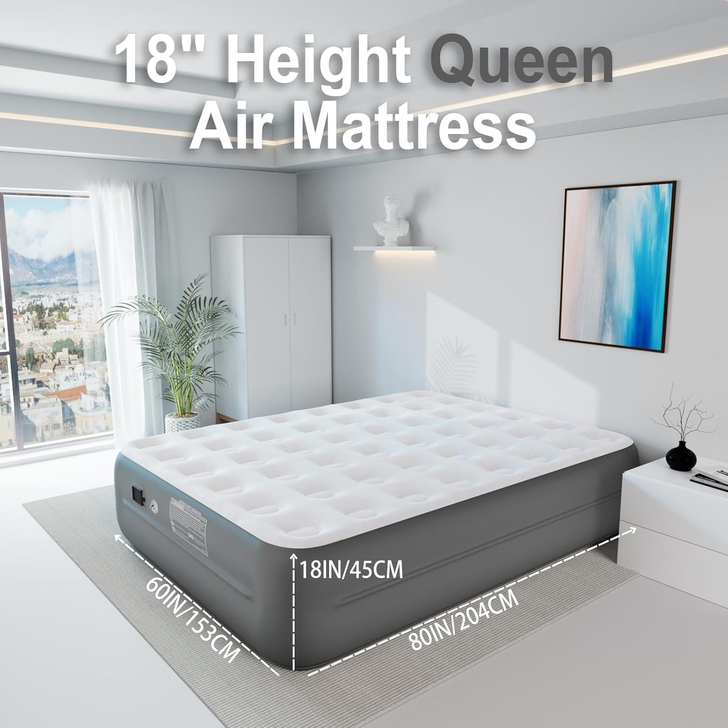AirOutelle Queen Air Mattress with Rechargeable Pump - 18 Gray