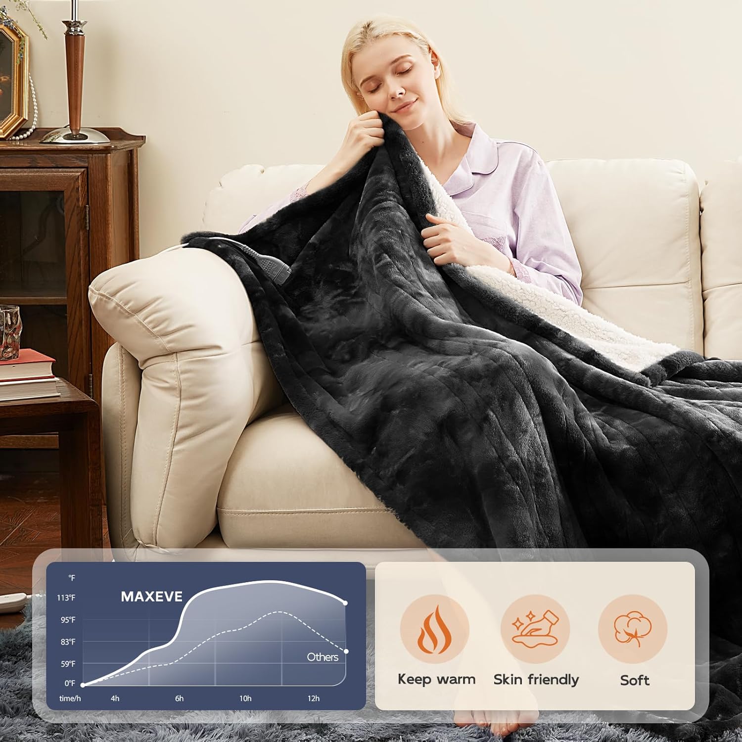 MAXEVE 6 Heat Level Electric Throw Blanket