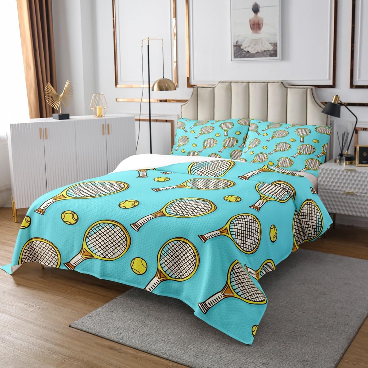 Erosebridal Tennis Print Twin Quilt Set for Kids Teens