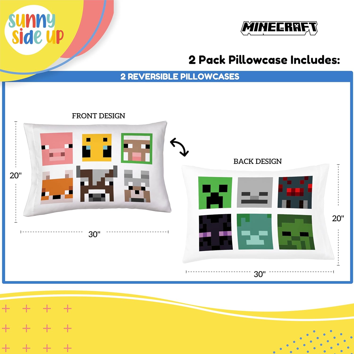 Sunny Side Up Minecraft Mobs Reversible Pillowcases