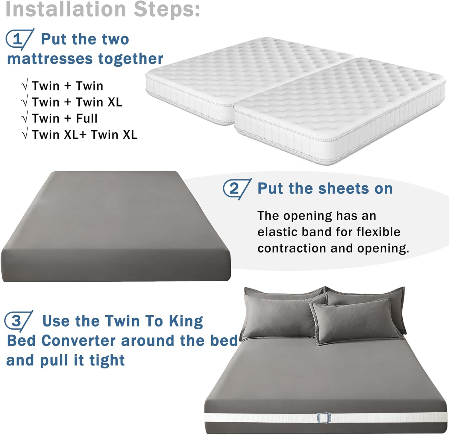 Consss 33ft Twin to King Converter with Bed Bridge Sheet