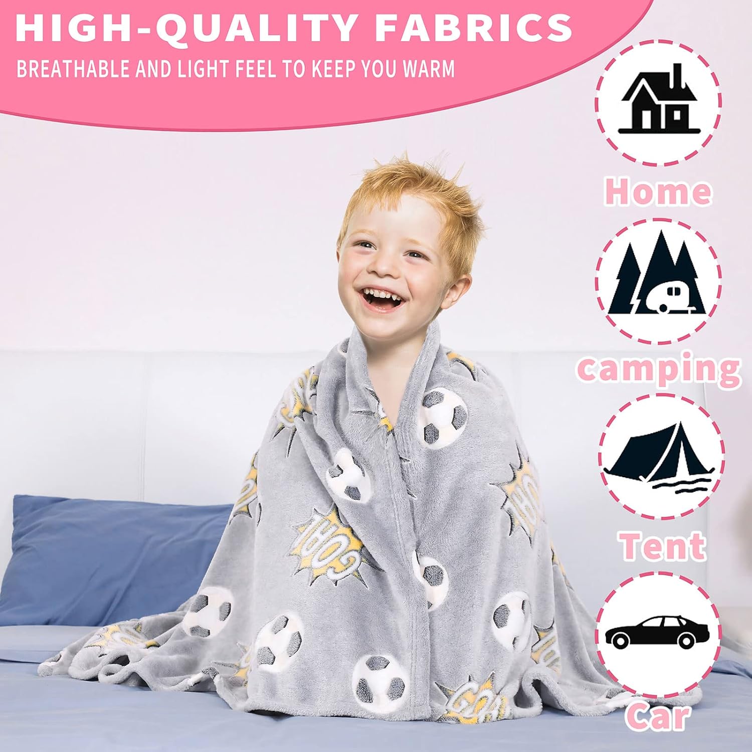 Wesan Glow in The Dark Soccer Throw Blanket 50x60