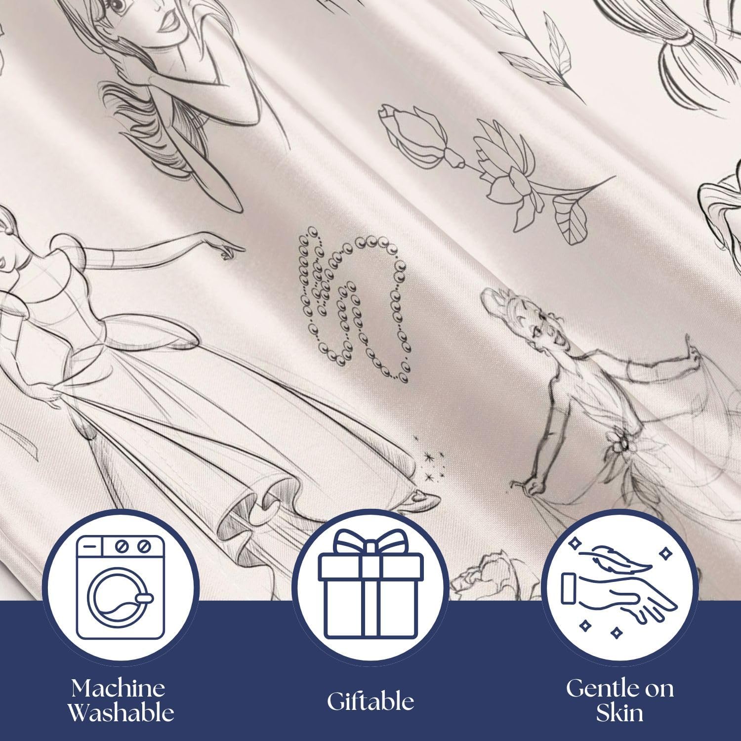 Jay Franco Disney Princess Satin Pillowcase - 20x30 Inch Beige