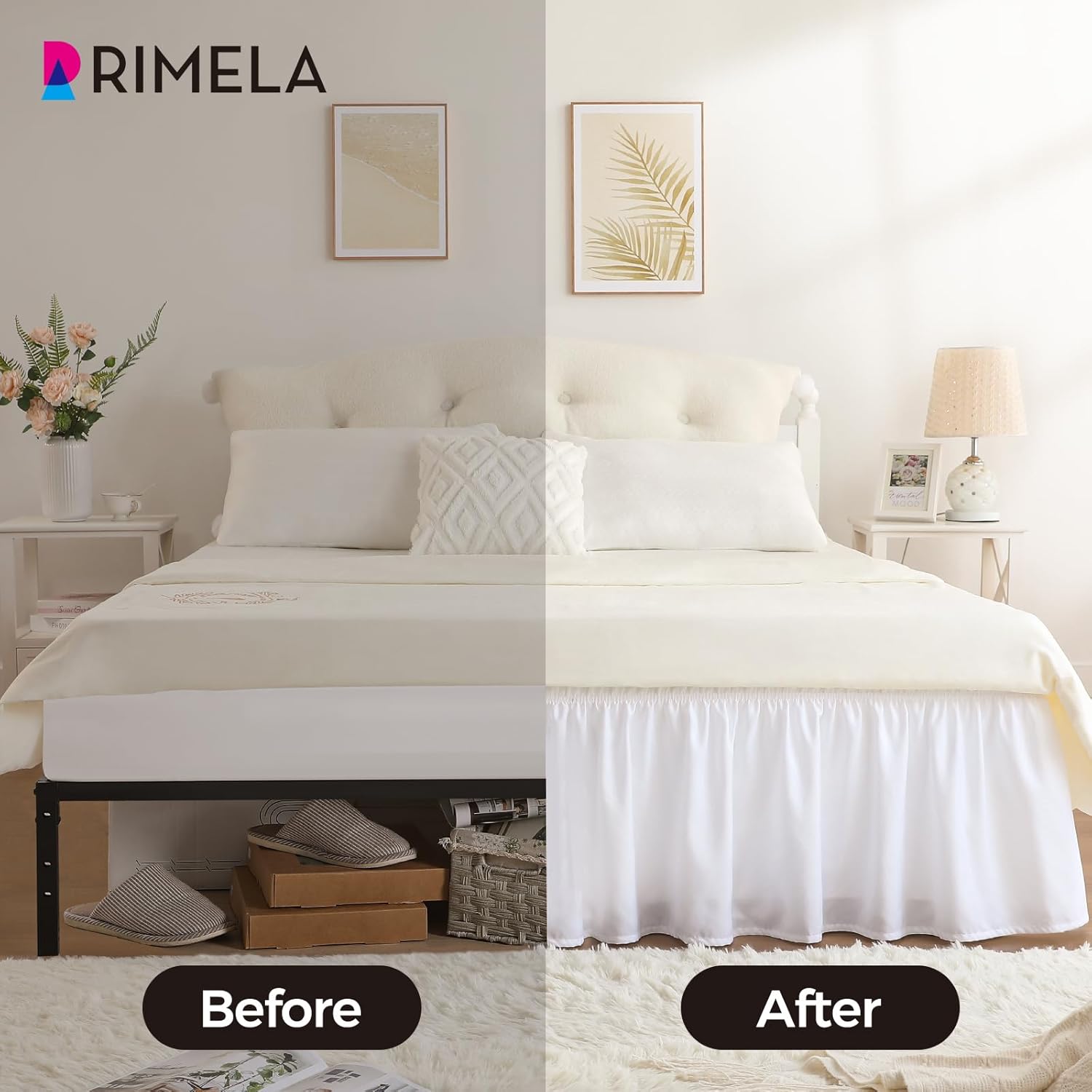RIMELA Queen Size 15 Inch Drop Bed Skirt with Elastic Straps