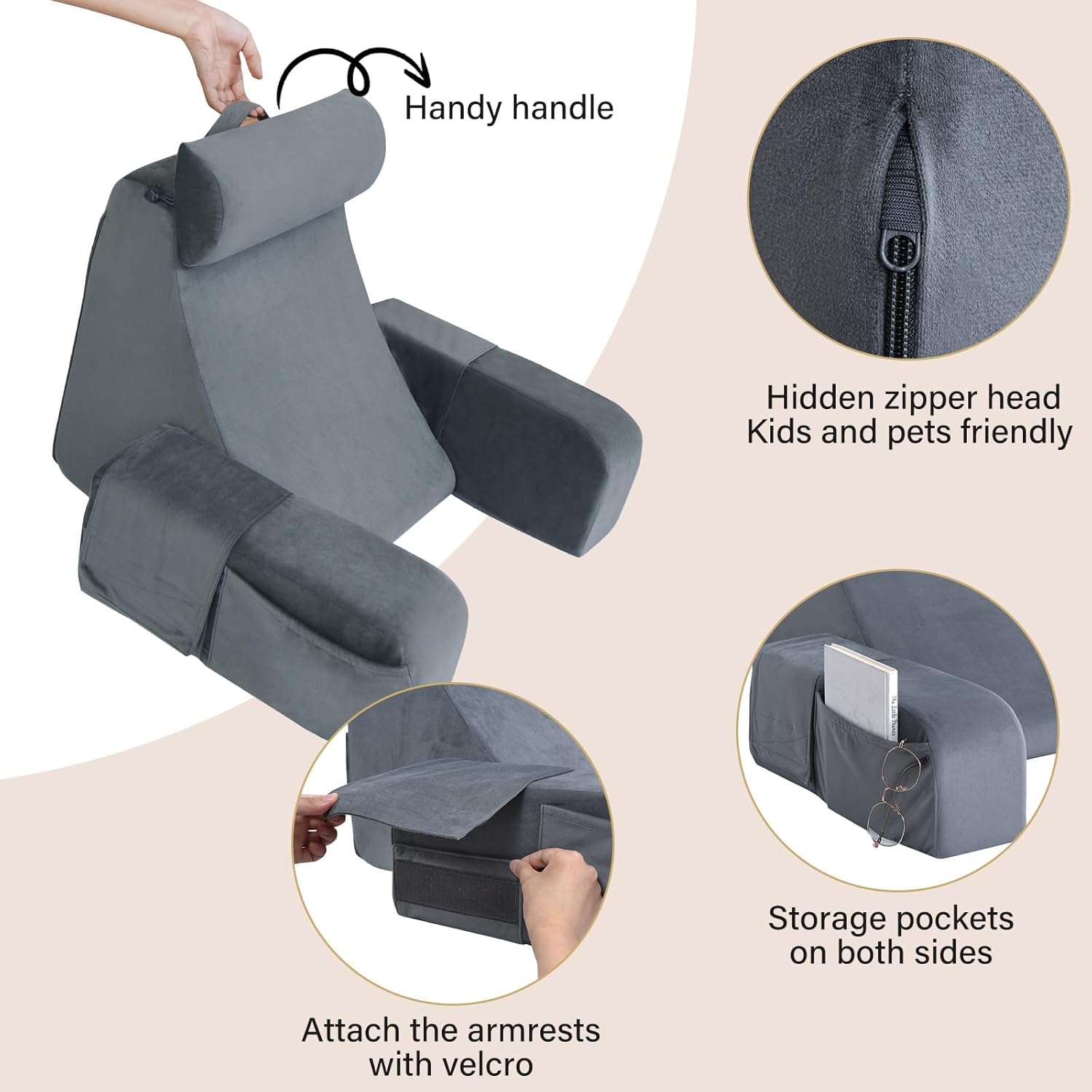 ENITYA Reading Pillow for Kids Teens Adults Grey