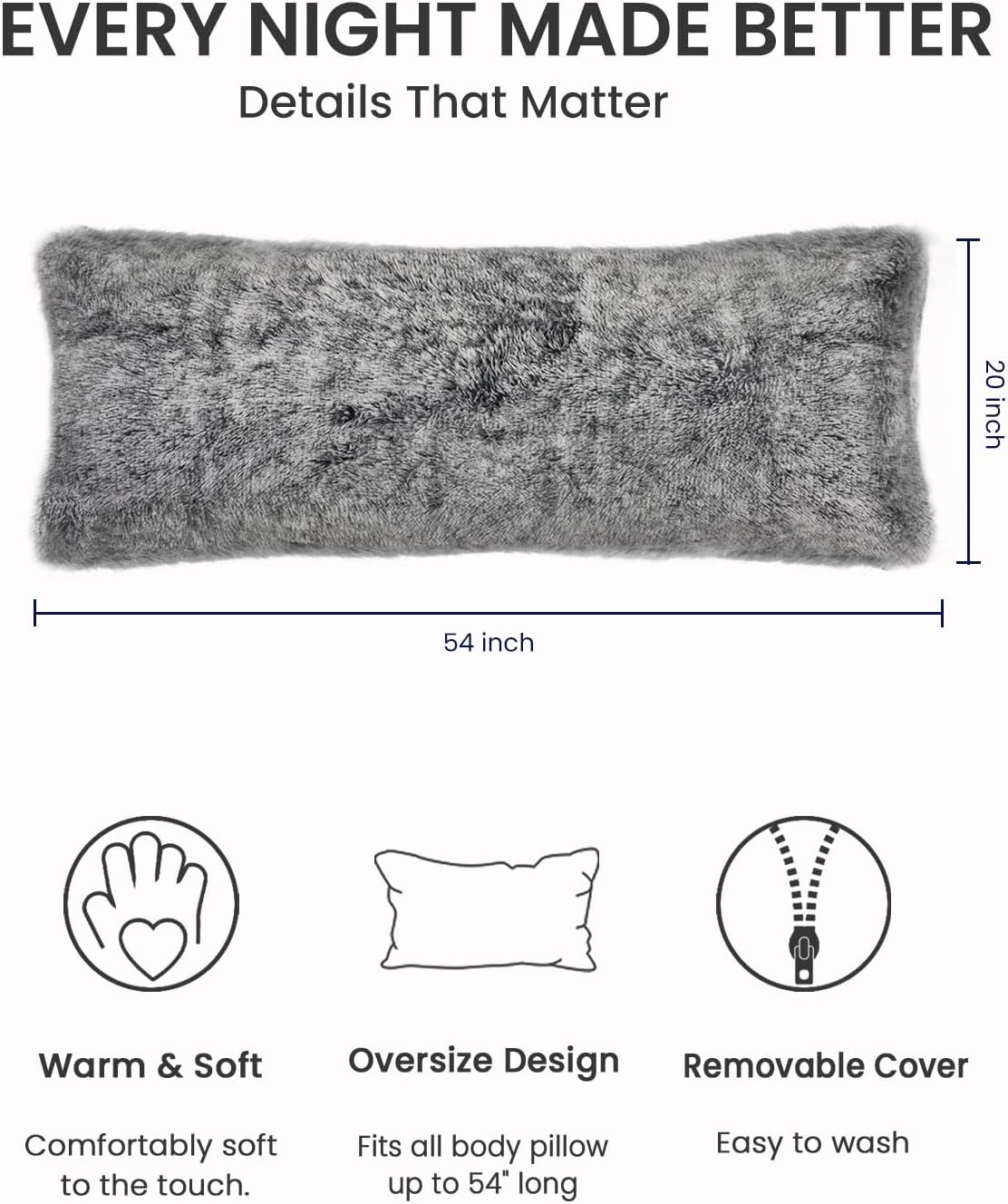 ZonLi Fuzzy Body Pillow Cover - Grey