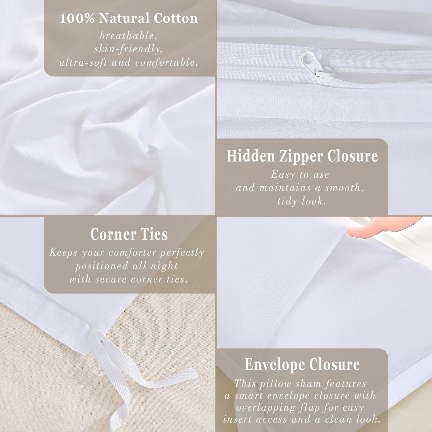 100 Cotton Duvet Cover Set Hidden Zipper QueenFull