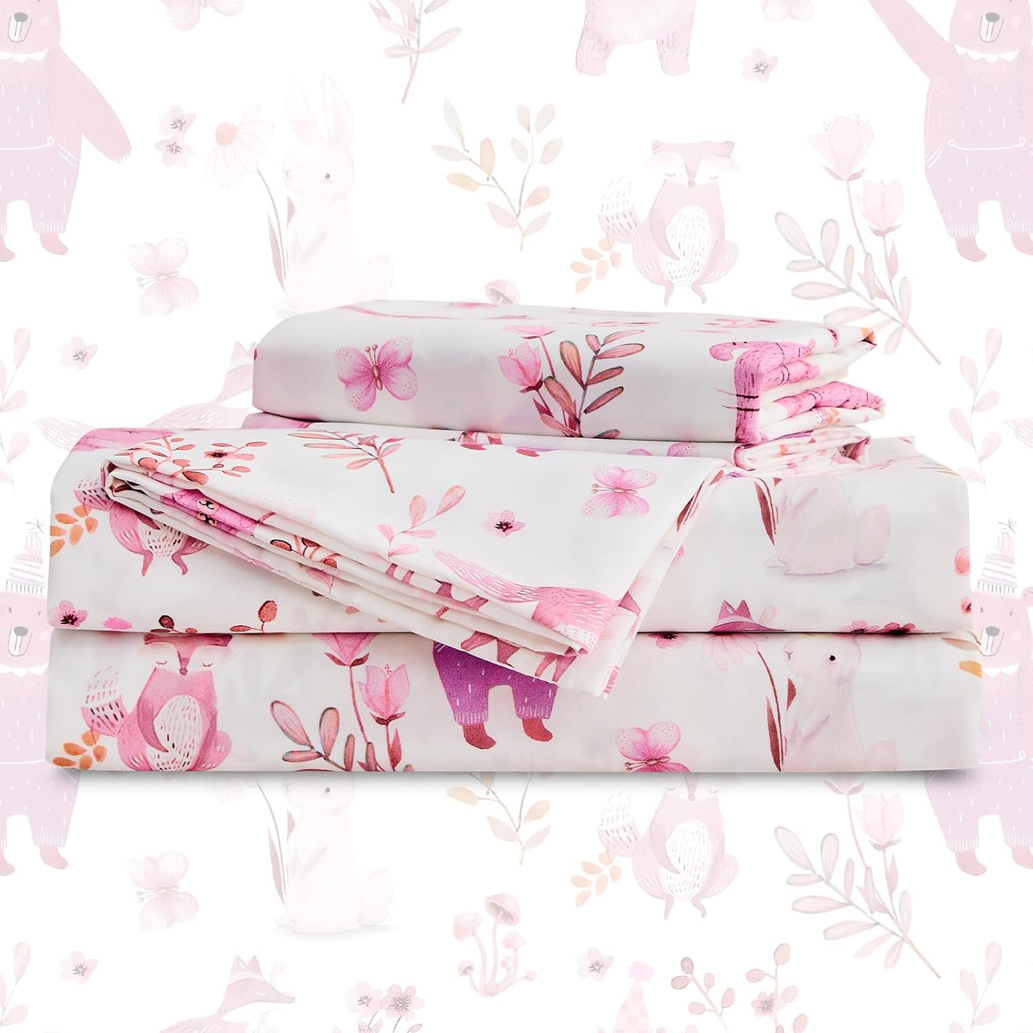 Gogreen Kids Bed Sheet Set Full Size 4PCS Pink Bear