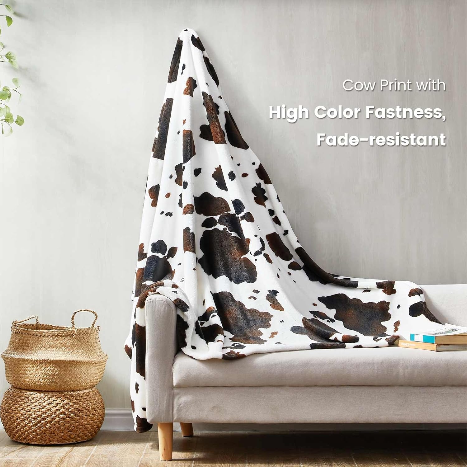 Cozy Bliss Cow Print Throw Blanket 50x60 Non Shedding Warm Super Soft 330GSM