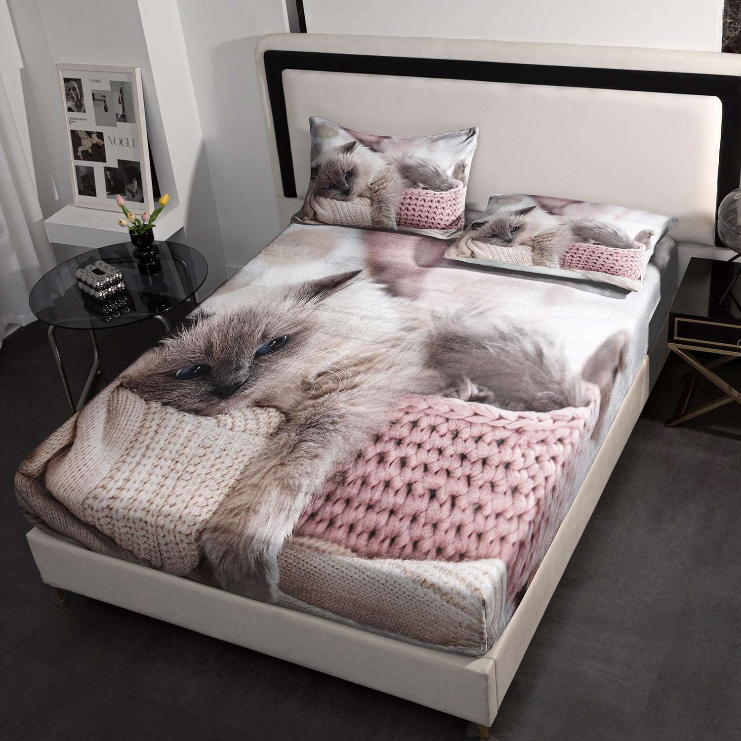 AILONEN Velvet Queen Sheet Set with Cat Print