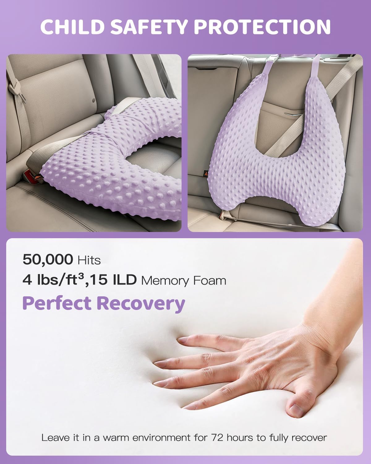 Memory Foam Kids Travel Pillow with Velvet Dots and Adjustable Straps