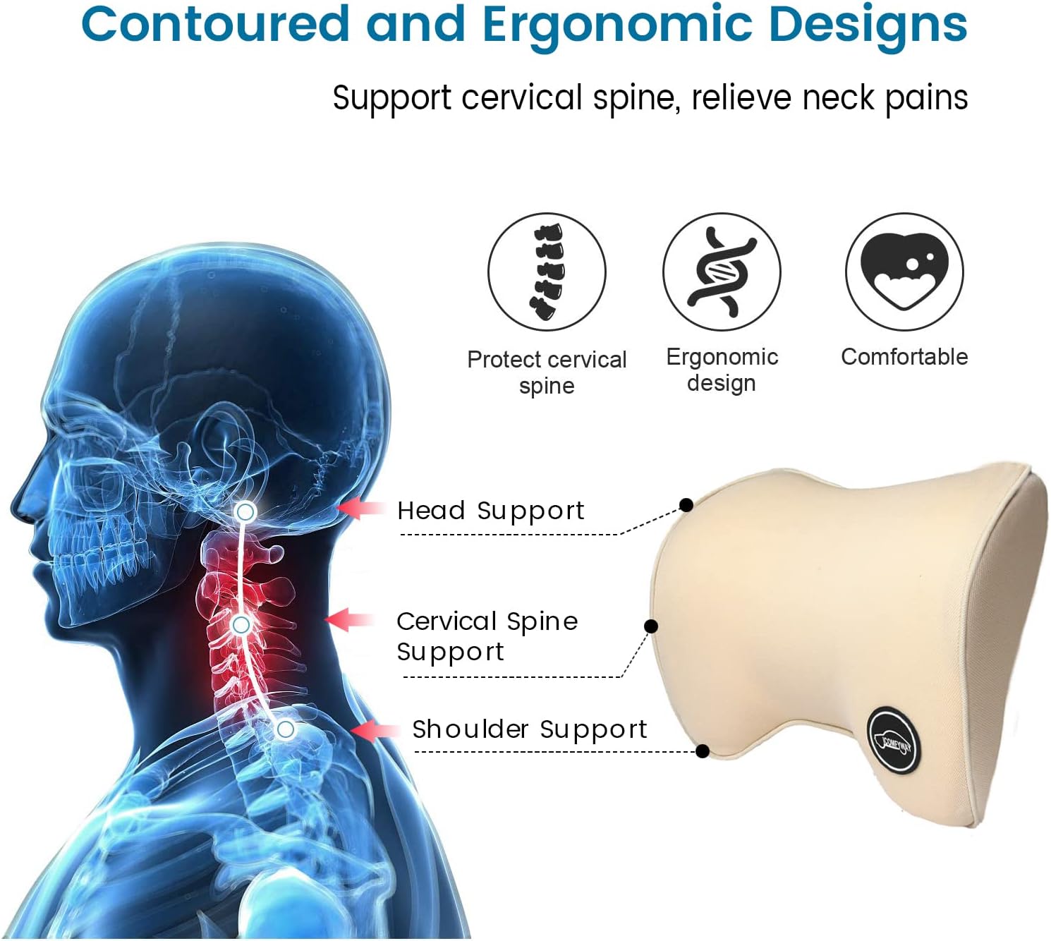 ICOMFYWAY Car Neck Pillow for Neck Pain Relief and Comfort