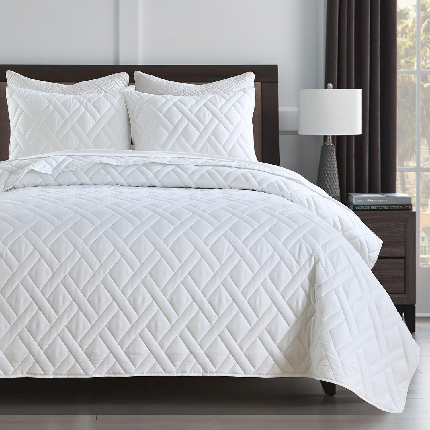 HORIMOTE HOME Quilt Set Twin Size White Diamond Pattern
