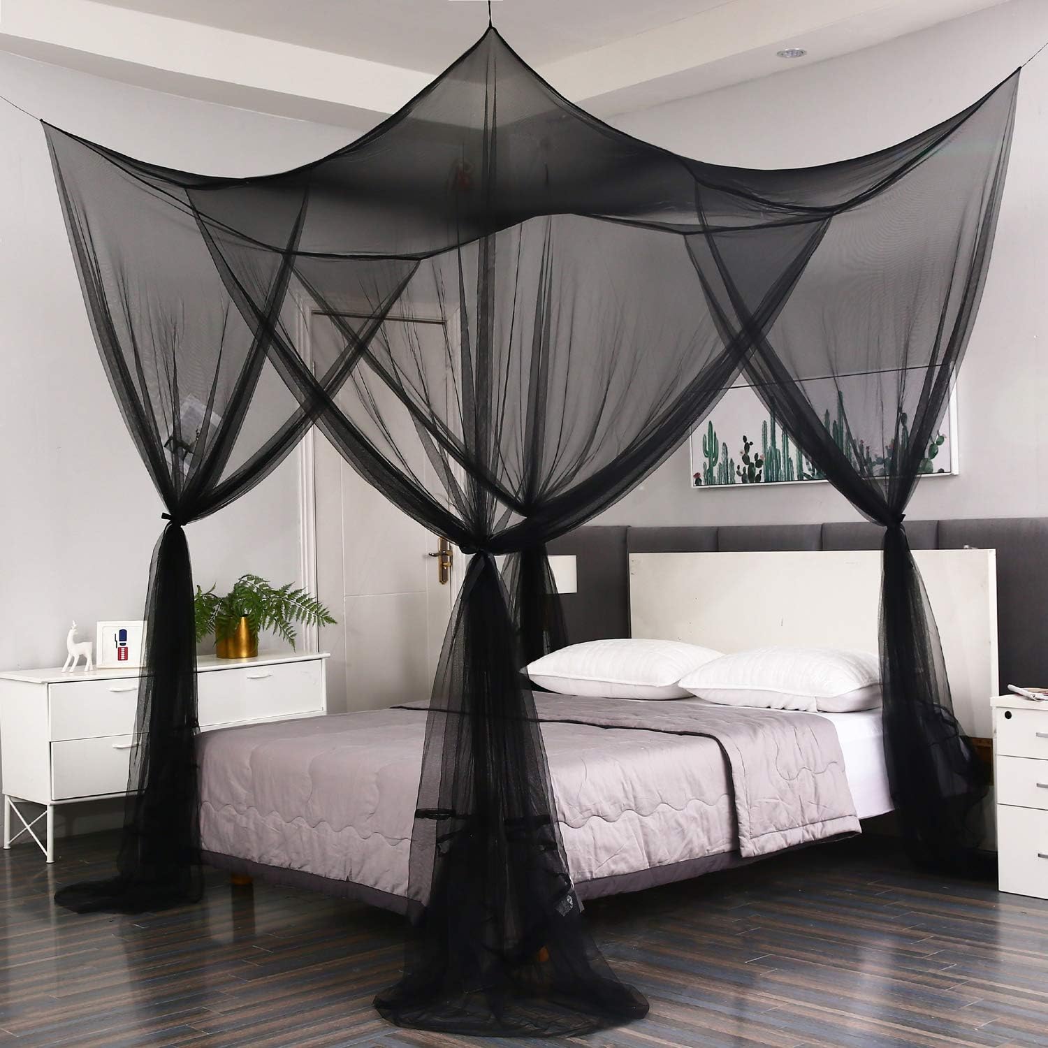 Mengersi Black Bed Canopy with 4 Openings Gothic Halloween Decor