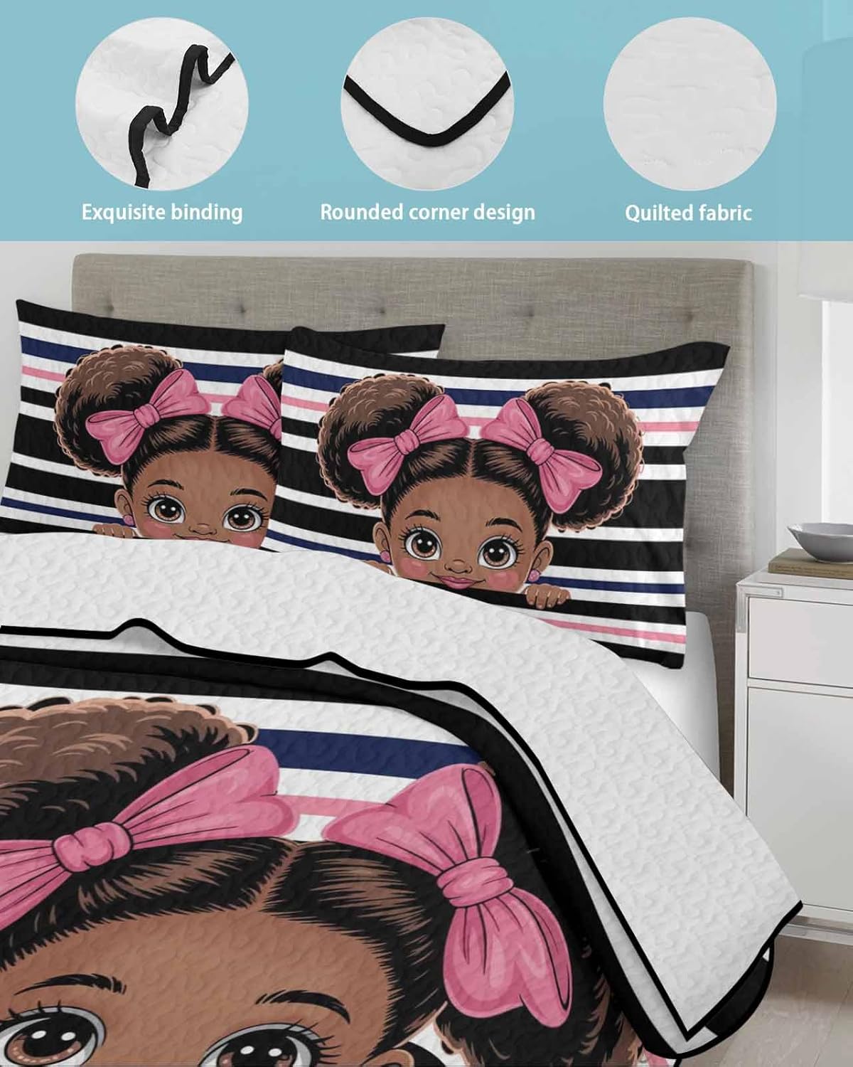 Stongaro Quilt Twin XL Black Pink Stripes Set