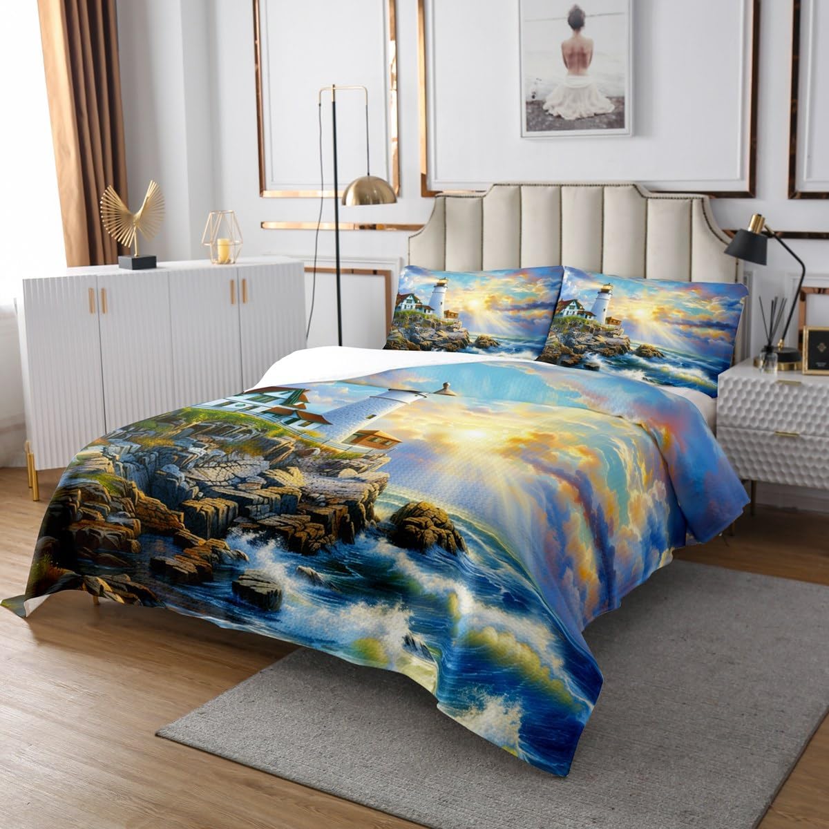 Erosebridal 3D Lighthouse Bedspread Set for Kids