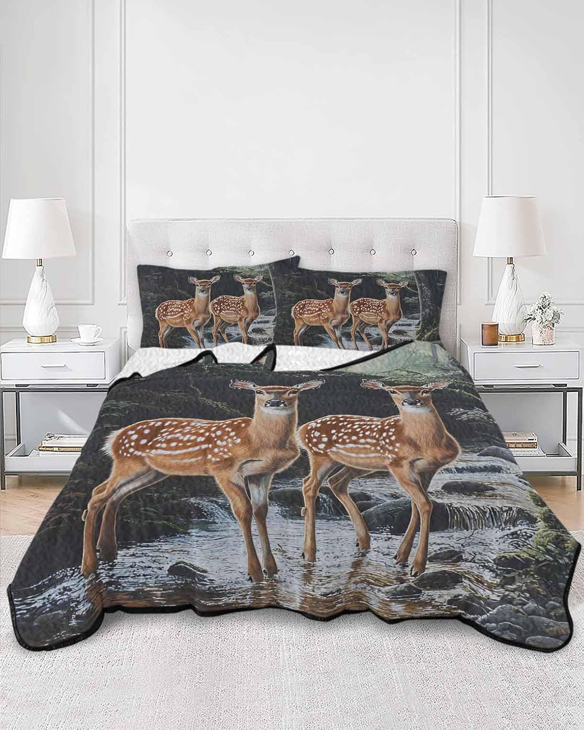 Stongaro Twin XL Forest Deer Quilt Comforter Set 3 Pieces