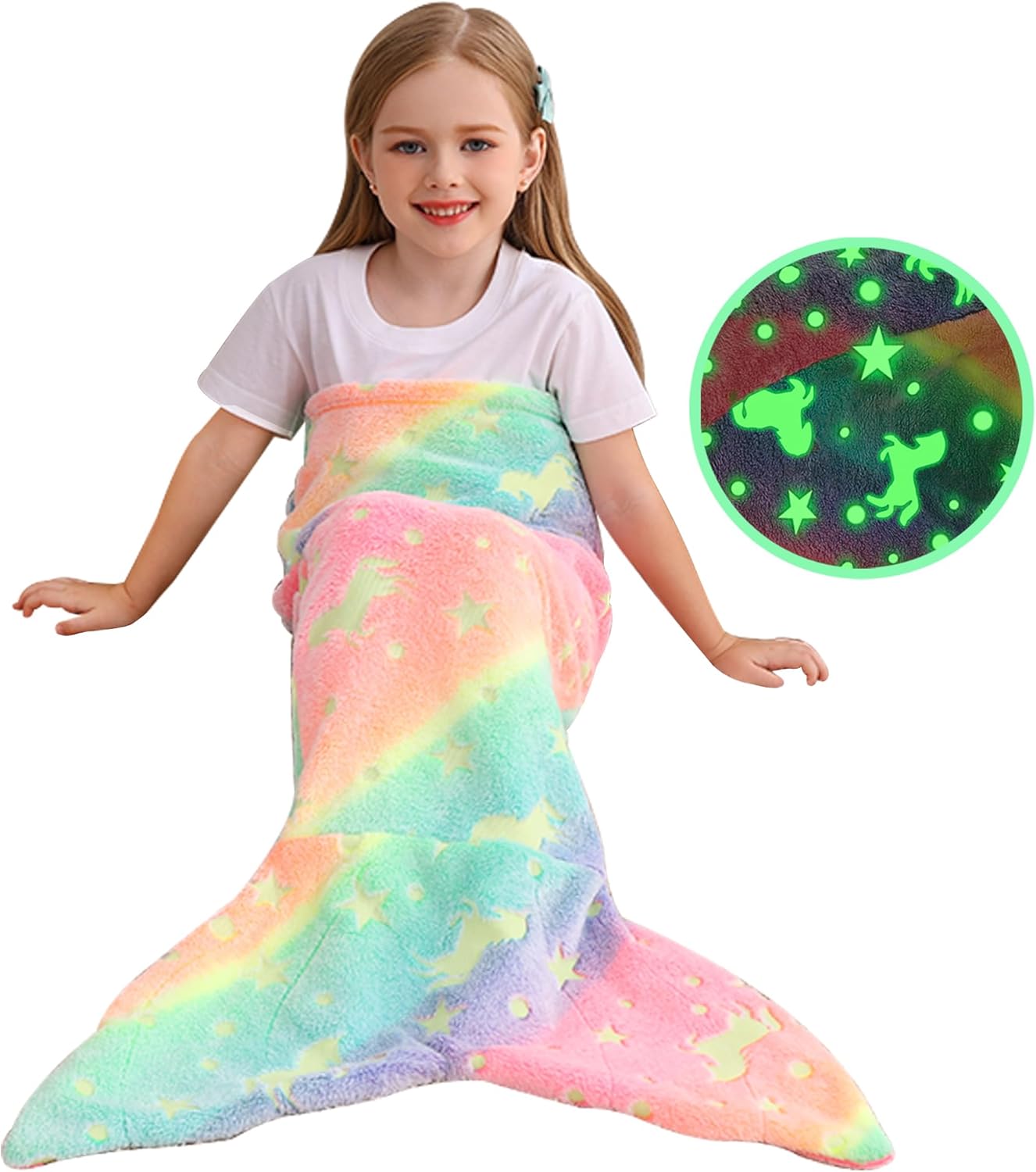 Viviland Kids Mermaid Tail Blanket - Glow in the Dark