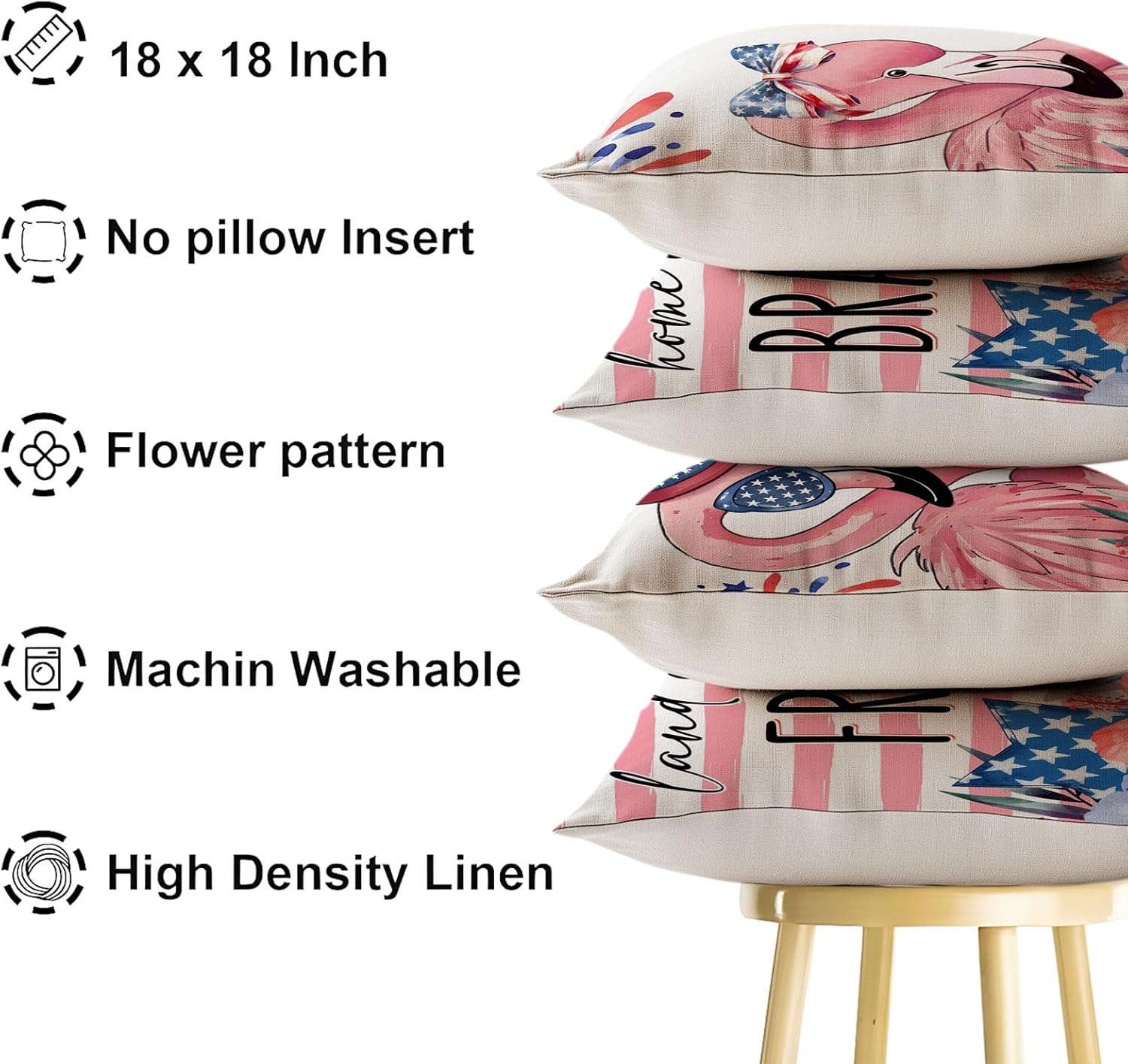 Lofaris Patriotic Flamingo Throw Pillow Covers Set of 4 1