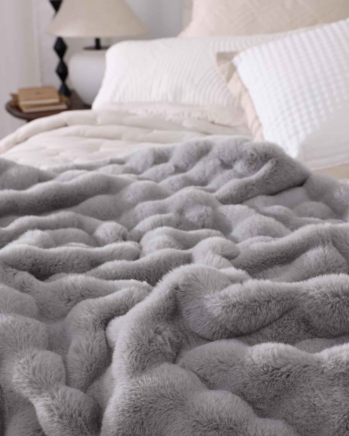 Ultra Soft Cozy Faux Fur Throw Blanket - 50x60 Inches Light Grey