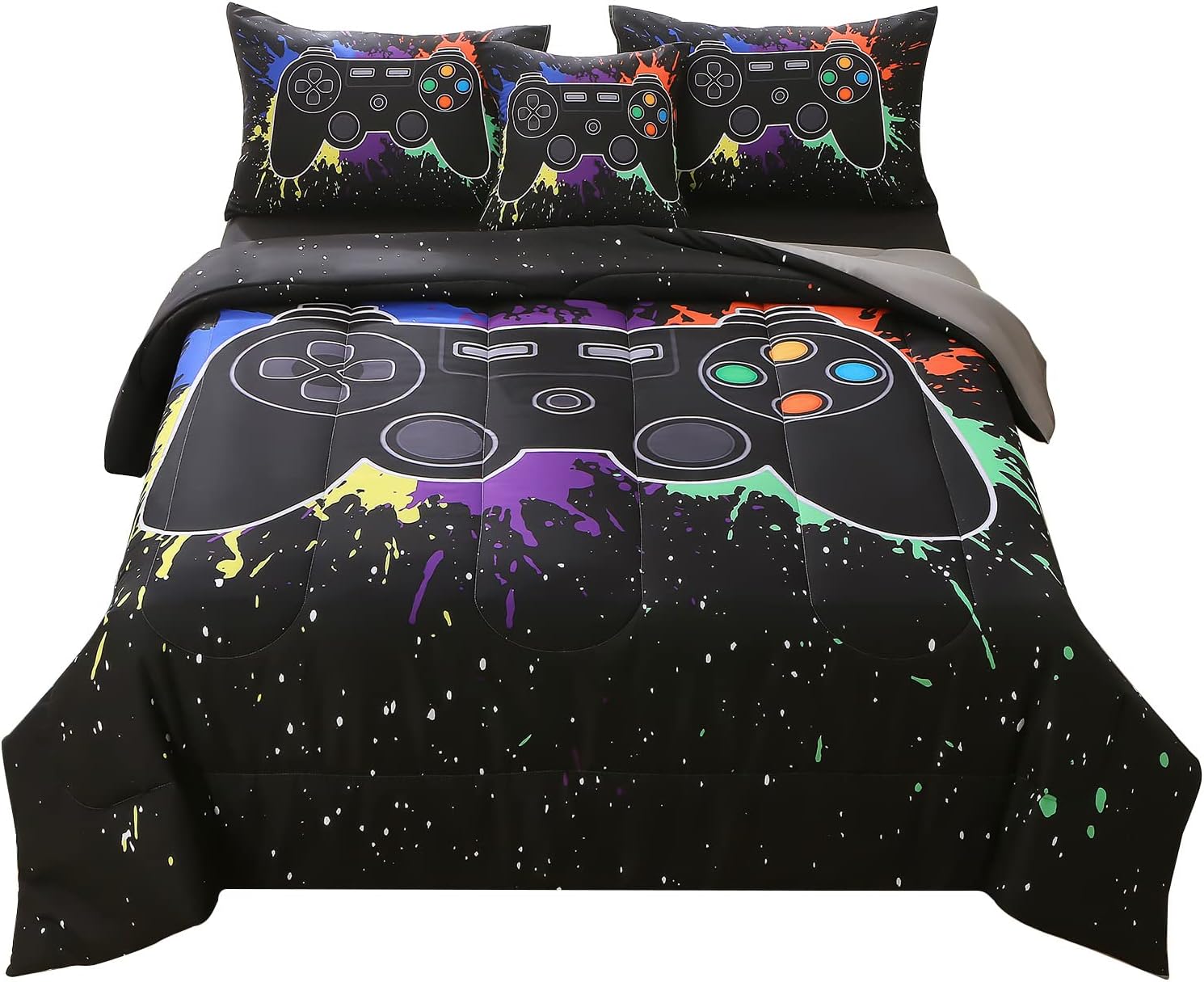 JQinHome Twin Gamer Comforter Set - 6 Piece Bed in A Bag
