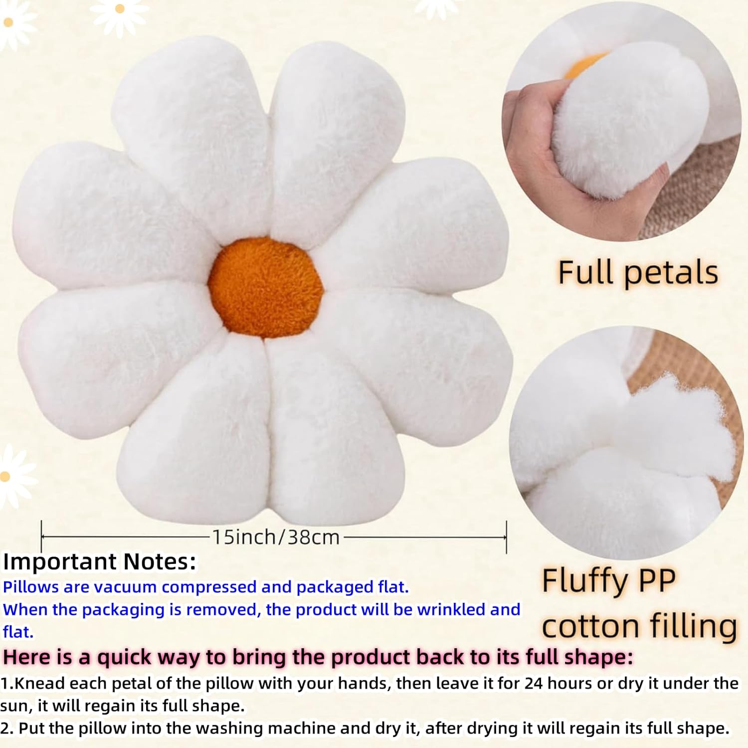 2 Pcs Daisy Flower Throw Pillows Set Pink White